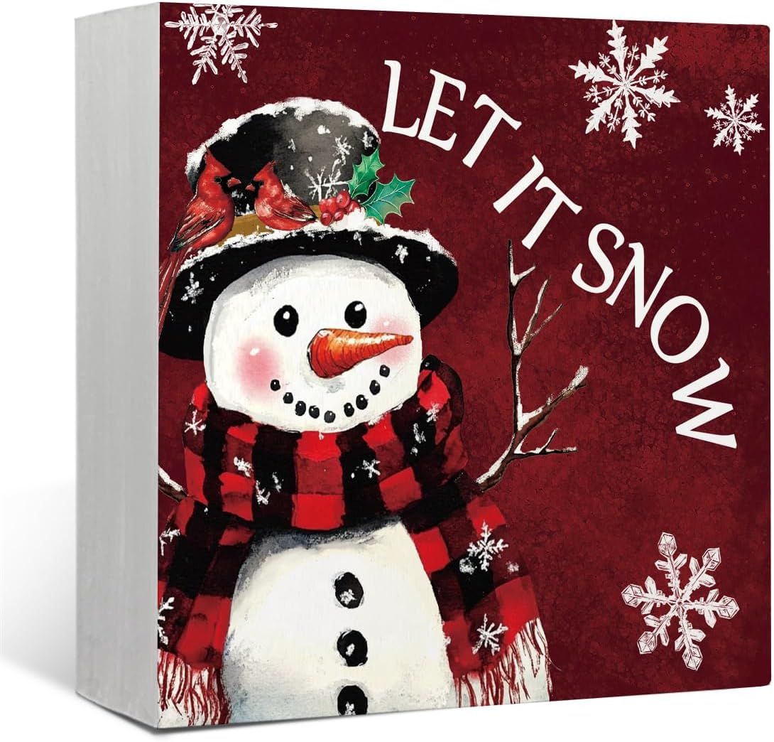 Christmas Decor Red Truck Christmas Wooden Box Signs Buffalo Plaid Christmas Decorations Christmas Decor for Home Office Bedroom Fireplace Car Tiered Tray Decor Christmas Gifts for Women 5x5