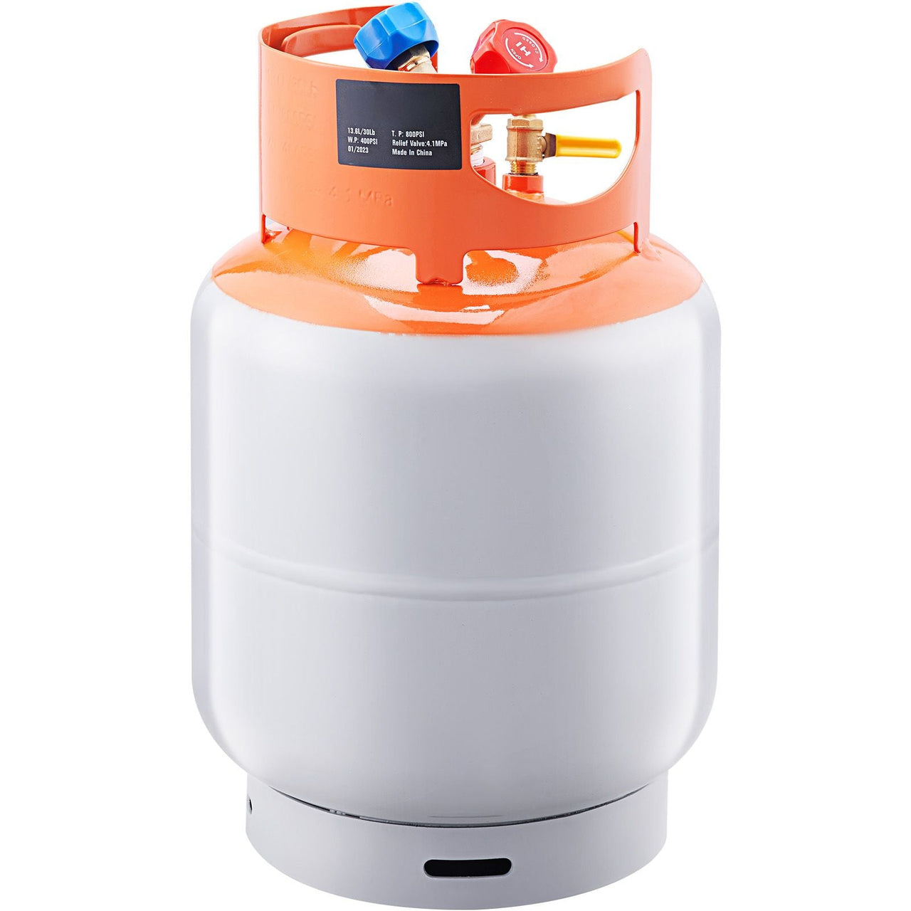 Refrigerant Recovery Tank, 30 LBS Capacity, 400 psi Portable Cylinder Tank with Y-Valve for Liquid/Vapor, High-sealing Recovery Can for R22/R134A/R410A, Orange+Gray