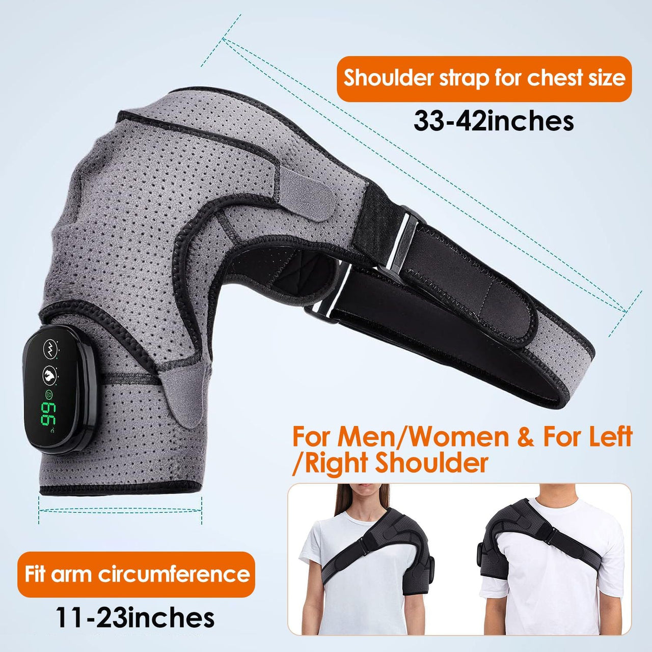 Cordless Shoulder Heating Pad Rechargeable Heated Shoulder Wrap Massager Shoulder Brace Supports with 3 Heating Levels 3 Vibration Modes for Left Right Shoulder
