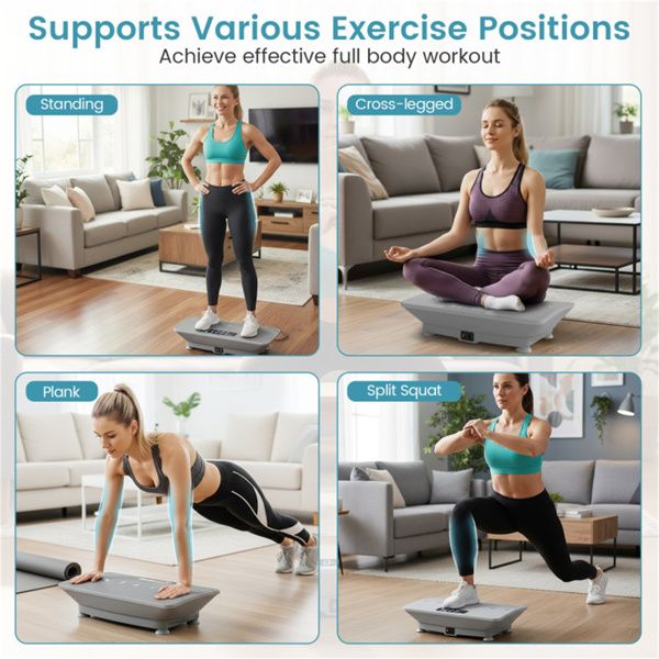 Gray Full Body Vibration Plate Exercise Machine, 10 Adjustable Speed Levels with Remote Control & Music Function, 440LBS Weight Capacity