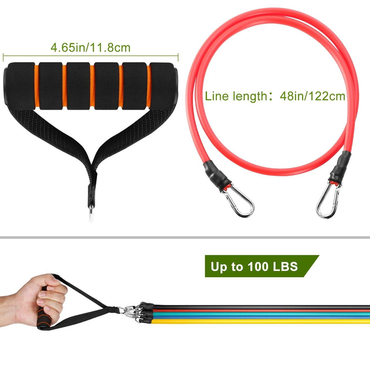 11Pcs Resistance Bands Set Fitness Workout Tubes Exercise Tube Bands Up to 100lbs w/ Door Anchor Handles Ankle Straps for Physical Training Yoga Pilates