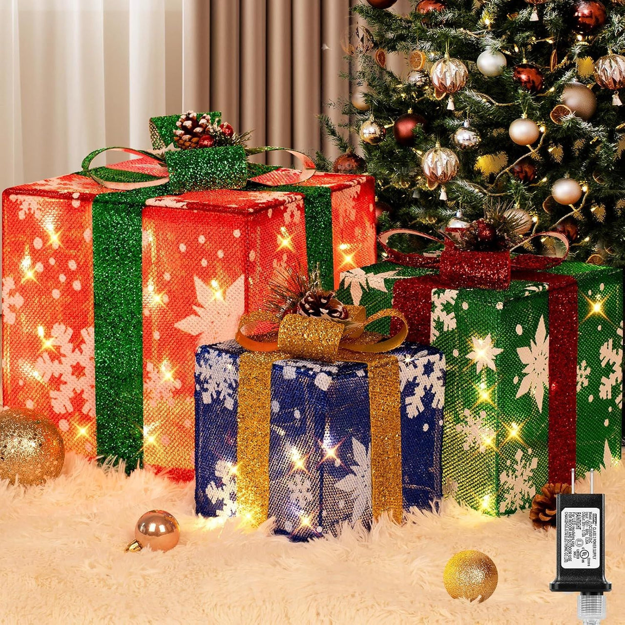 3 Pieces Large Gift Boxes for Christmas Decorations Outdoor, 10