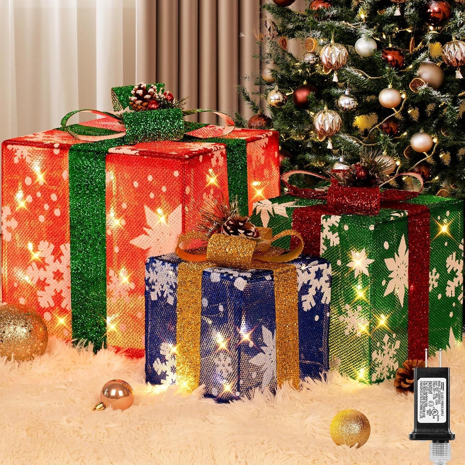 3 Pieces Large Gift Boxes for Christmas Decorations Outdoor, 10