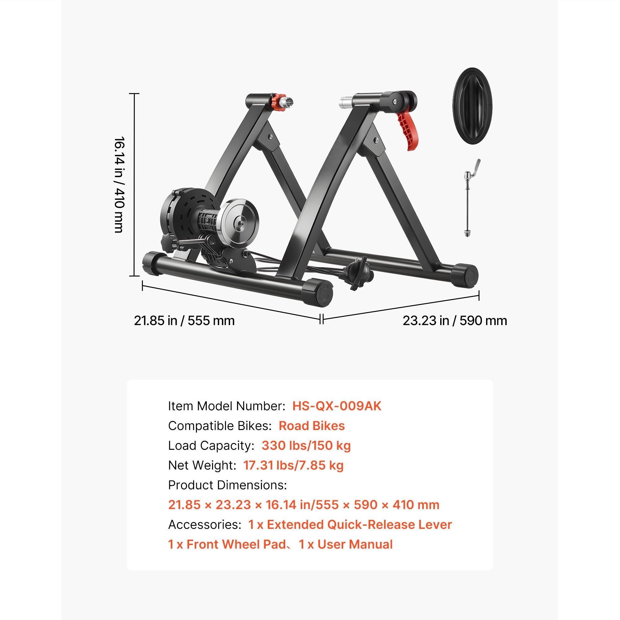 Bike Trainer, 6 Level Resistance, 26-29 in & 700C Wheels, Foldable Magnetic Bicycle Stationary Stand for Indoor Exercise Riding with Quick Release Skewer & Front Wheel Riser Block for Road Bikes