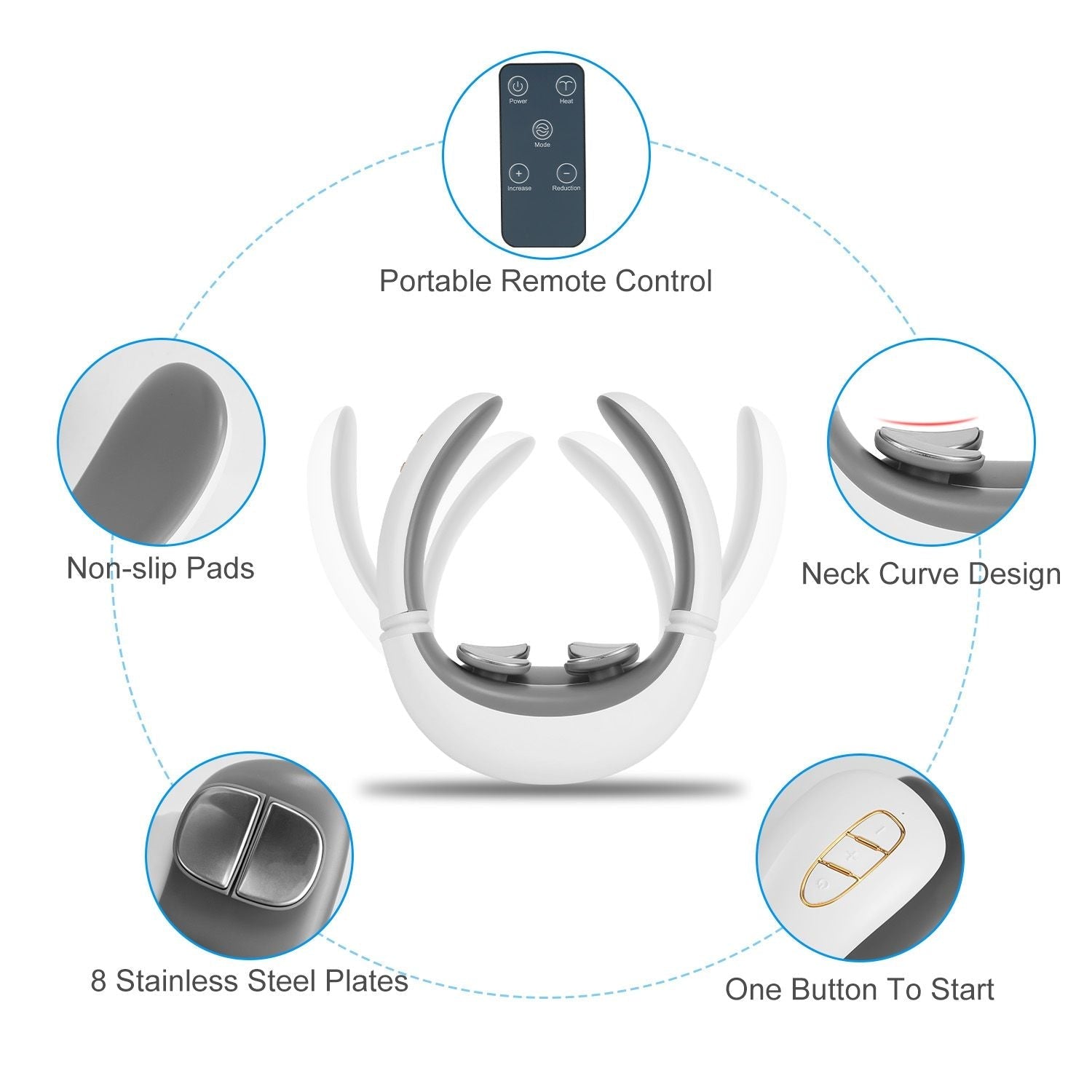 Electric Cervical Neck Massager with Hot Compress, 6 Modes 20 Levels Cordless Neck Pain Relief8-Head Electric Neck Massager with Heat, Cordless Portable Neck Massage Device with Auto Off