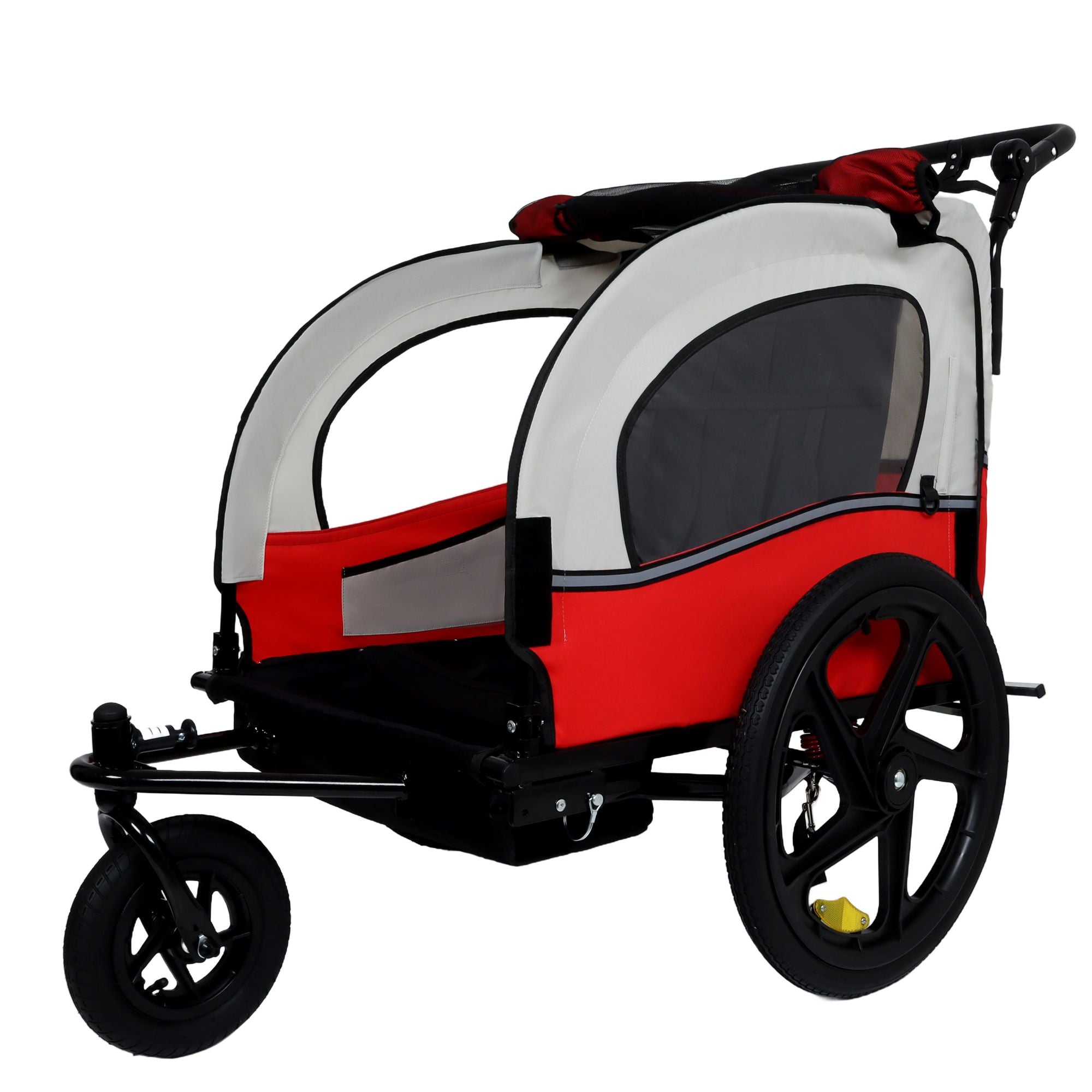 2-in-1 Double 2 Seat with 5-point safety harnesses Bicycle Bike Trailer Jogger Stroller for Kids Children Foldable Collapsible w/Pivot Front Wheel, Storage Bag