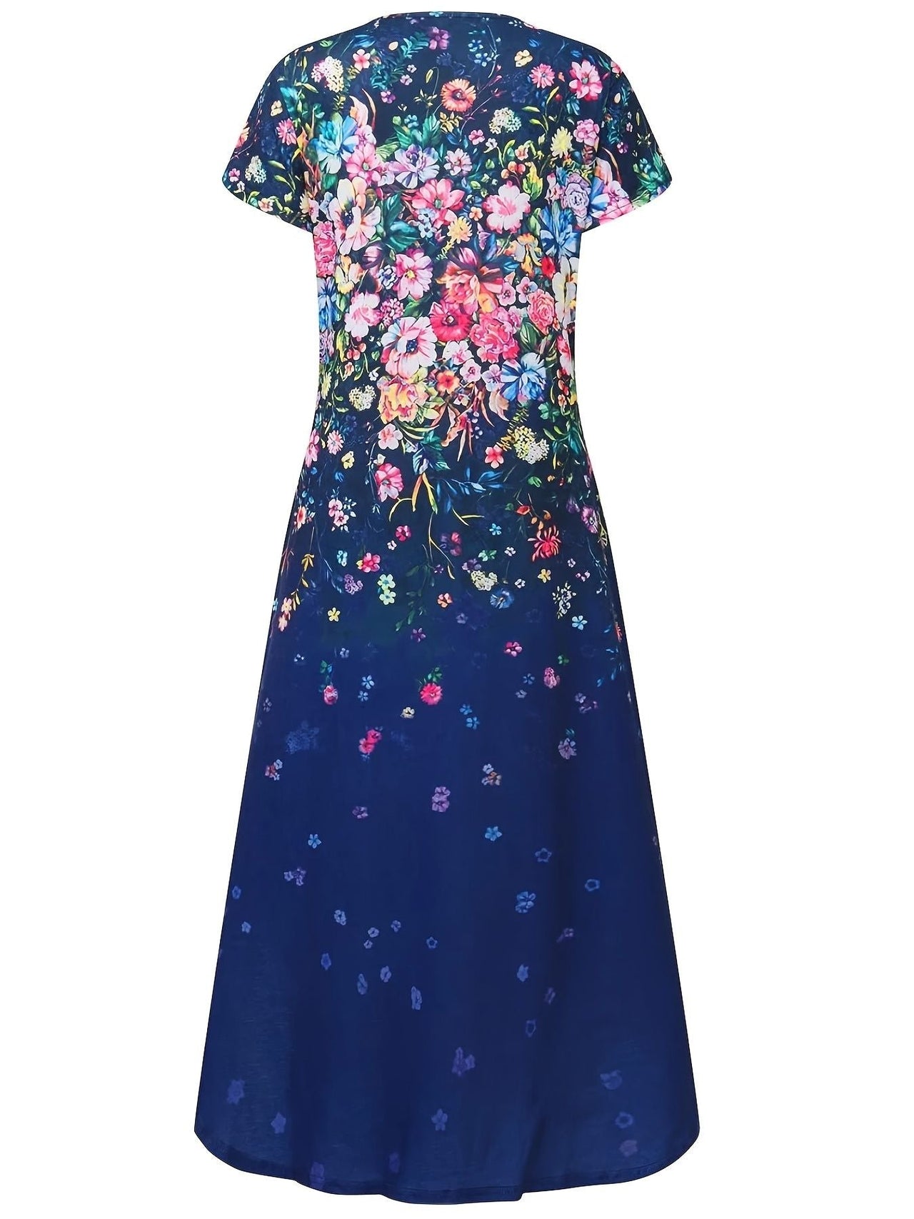 Floral Print Pocket Dress; Casual Short Sleeve Crew Neck Dress; Women's Clothing