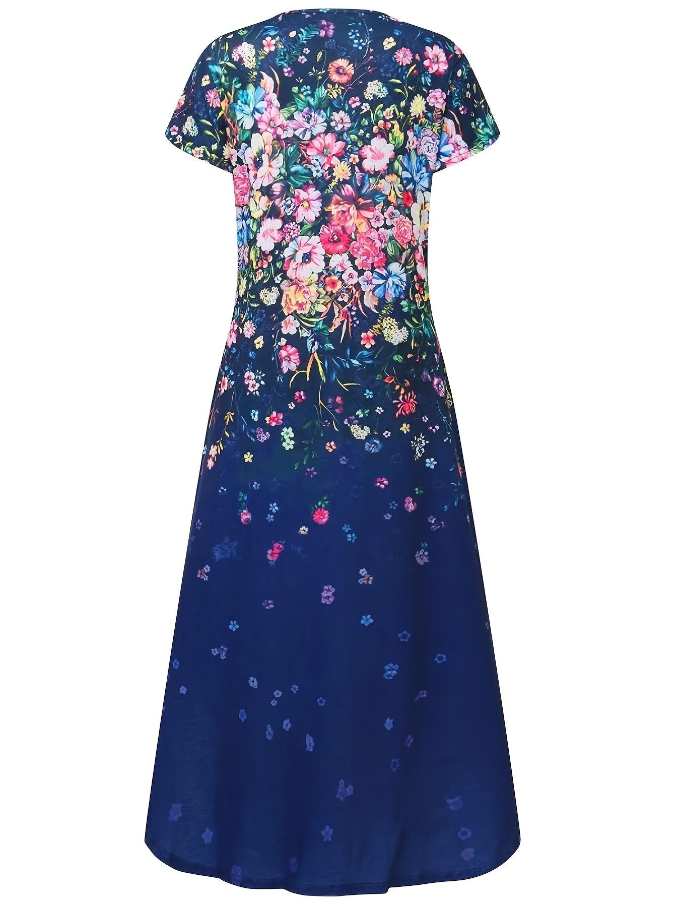 Floral Print Pocket Dress; Casual Short Sleeve Crew Neck Dress; Women's Clothing