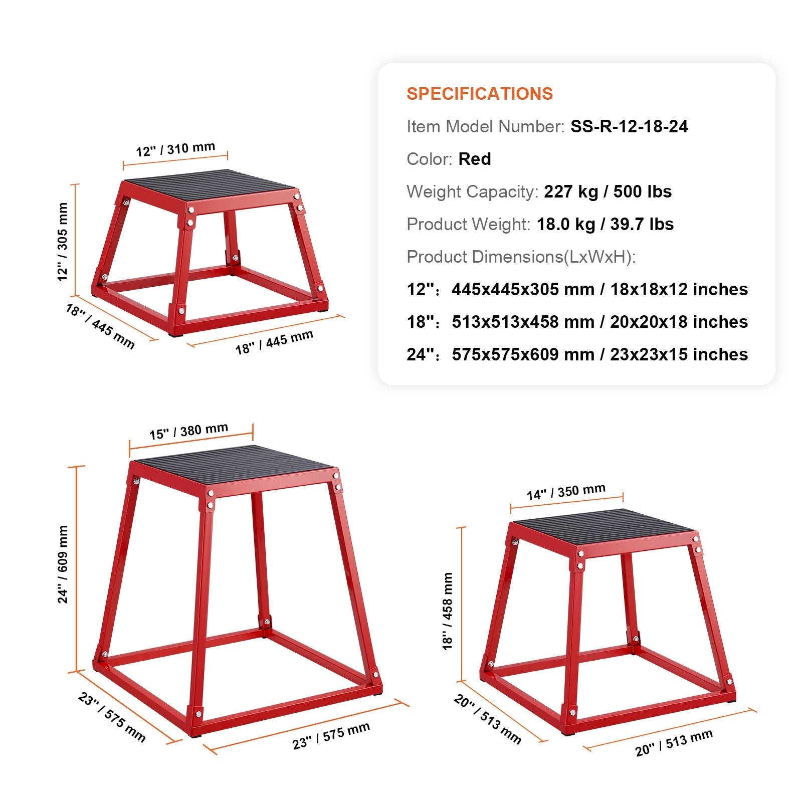 Plyometric Jump Boxes, 12/18/24 Inch Plyo Box, Platform and Jumping Agility Box, Anti-Slip Fitness Exercise Step Up Box Set for Home Gym Training, Conditioning Strength Training, Red