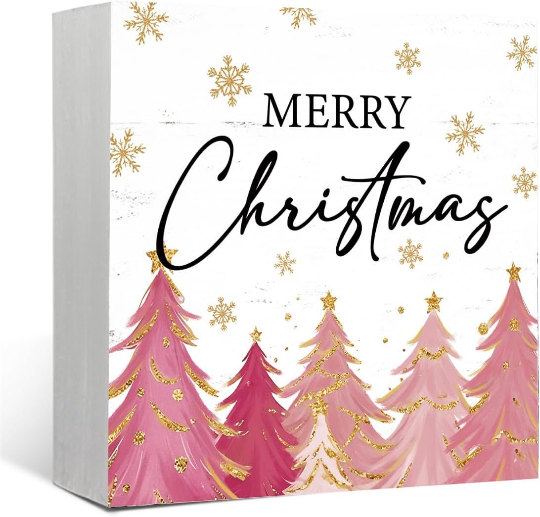 Christmas Decor Red Truck Christmas Wooden Box Signs Buffalo Plaid Christmas Decorations Christmas Decor for Home Office Bedroom Fireplace Car Tiered Tray Decor Christmas Gifts for Women 5x5