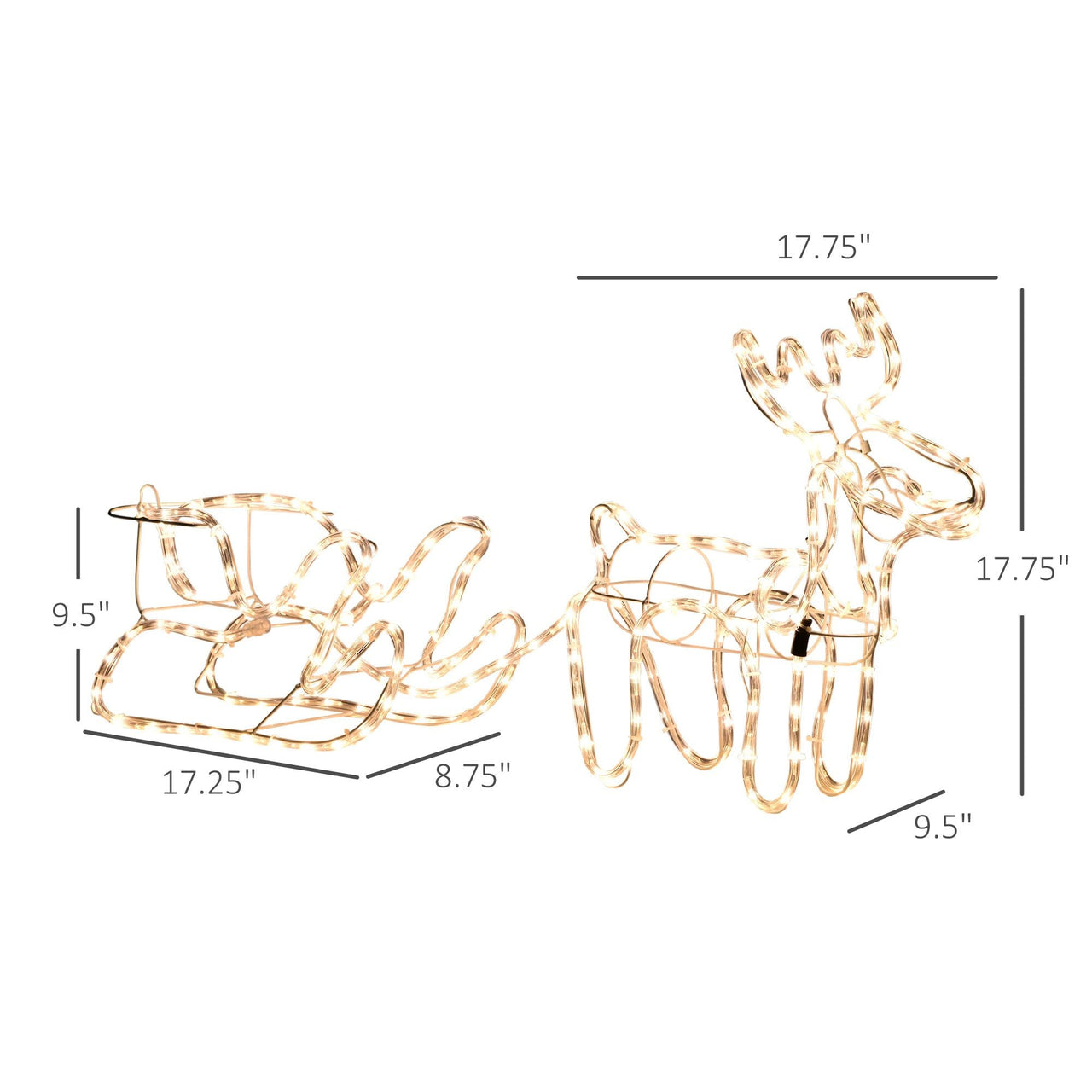 Outsunny LED Christmas Reindeer and Sleigh Decoration 35 Warm White Lights Steel Frame for Yard Indoor Outdoor