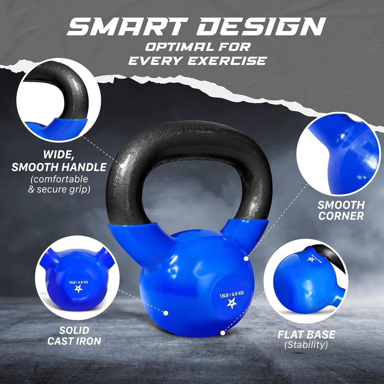 Kettlebell, 5-100 LB Vinyl Coated Cast Iron Strength Training Kettlebells for Home Gym Exercises, Fitness, Full Body Workout Equipment, Push Ups, and Grip Strength