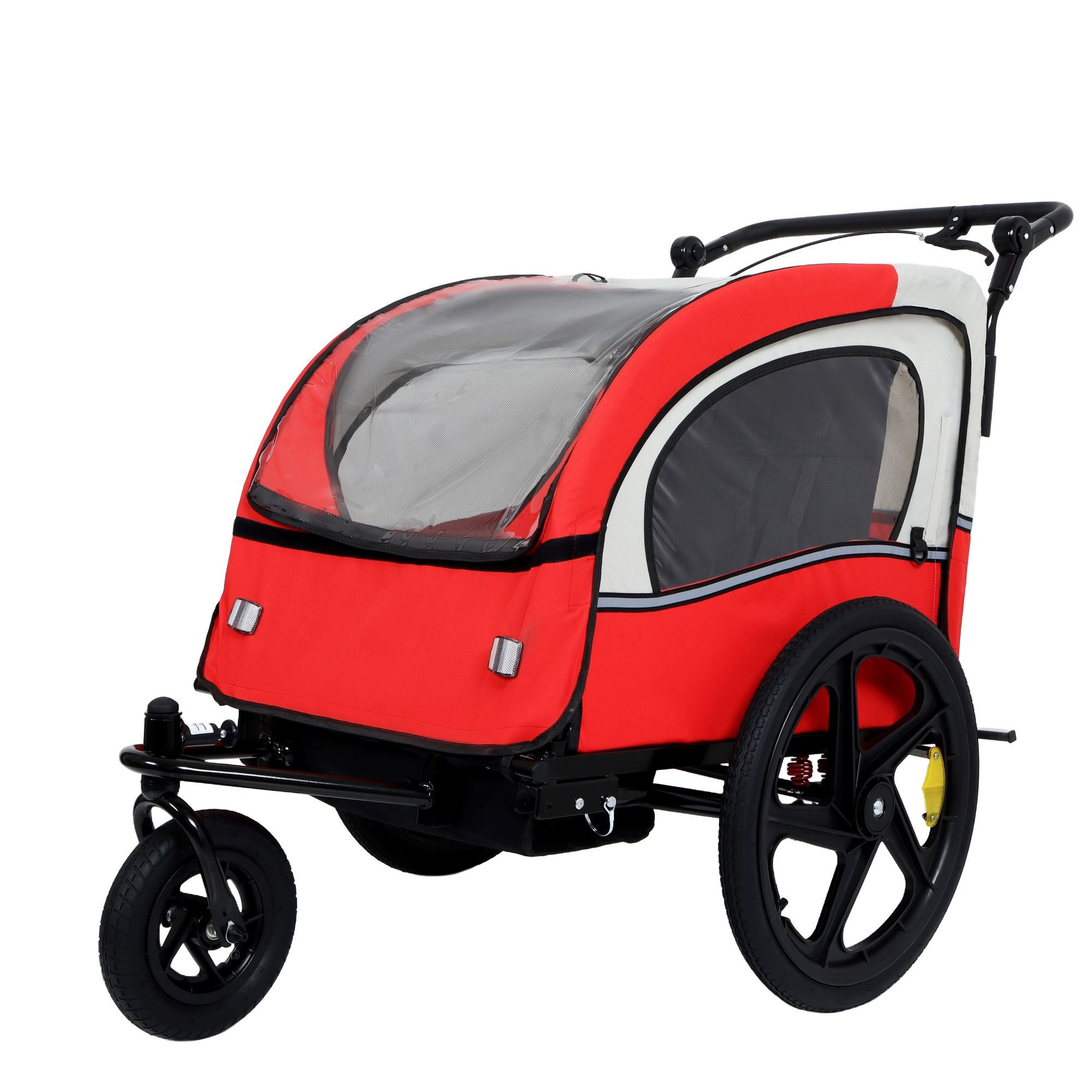 2-in-1 Double 2 Seat with 5-point safety harnesses Bicycle Bike Trailer Jogger Stroller for Kids Children Foldable Collapsible w/Pivot Front Wheel, Storage Bag