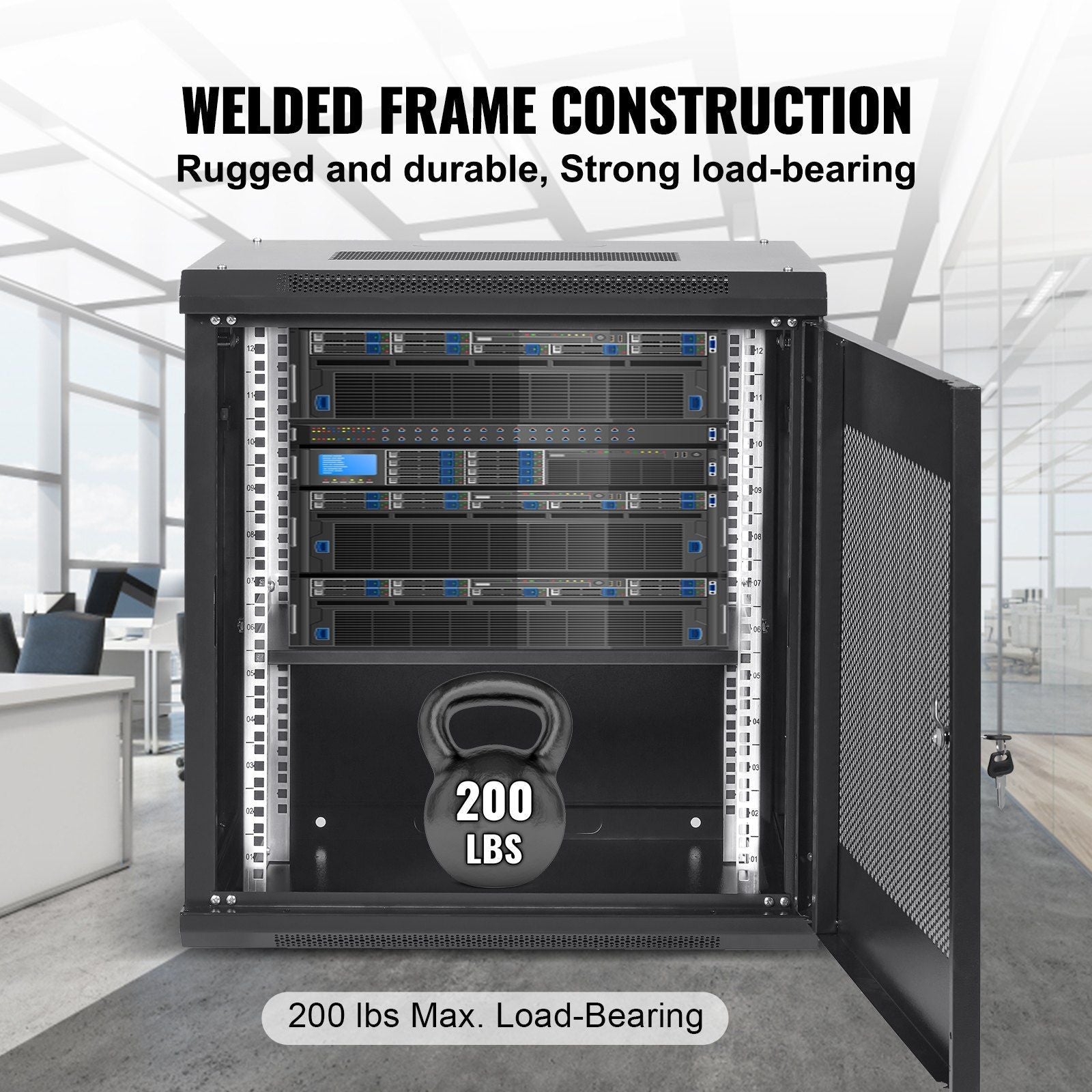 VEVOR 12U Wall Mount Server Cabinet, 15.5'' Depth, Network Rack Enclosure, Supports up to 200 lbs, Secure Locking System, Ideal for IT Hardware, Audio/Video Components
