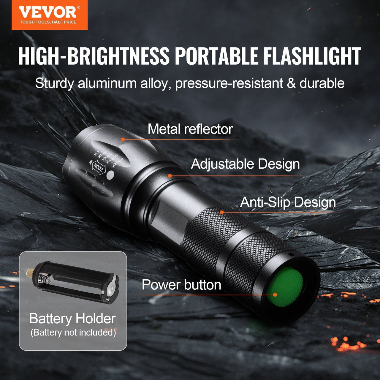VEVOR 2 Pack Flashlights Torch, 2000 High Lumens 5 Modes Adjustable Focus Flashlight, IP44 LED Waterproof Handheld Flashlight for Camping Cycling Hiking Fishing Emergency