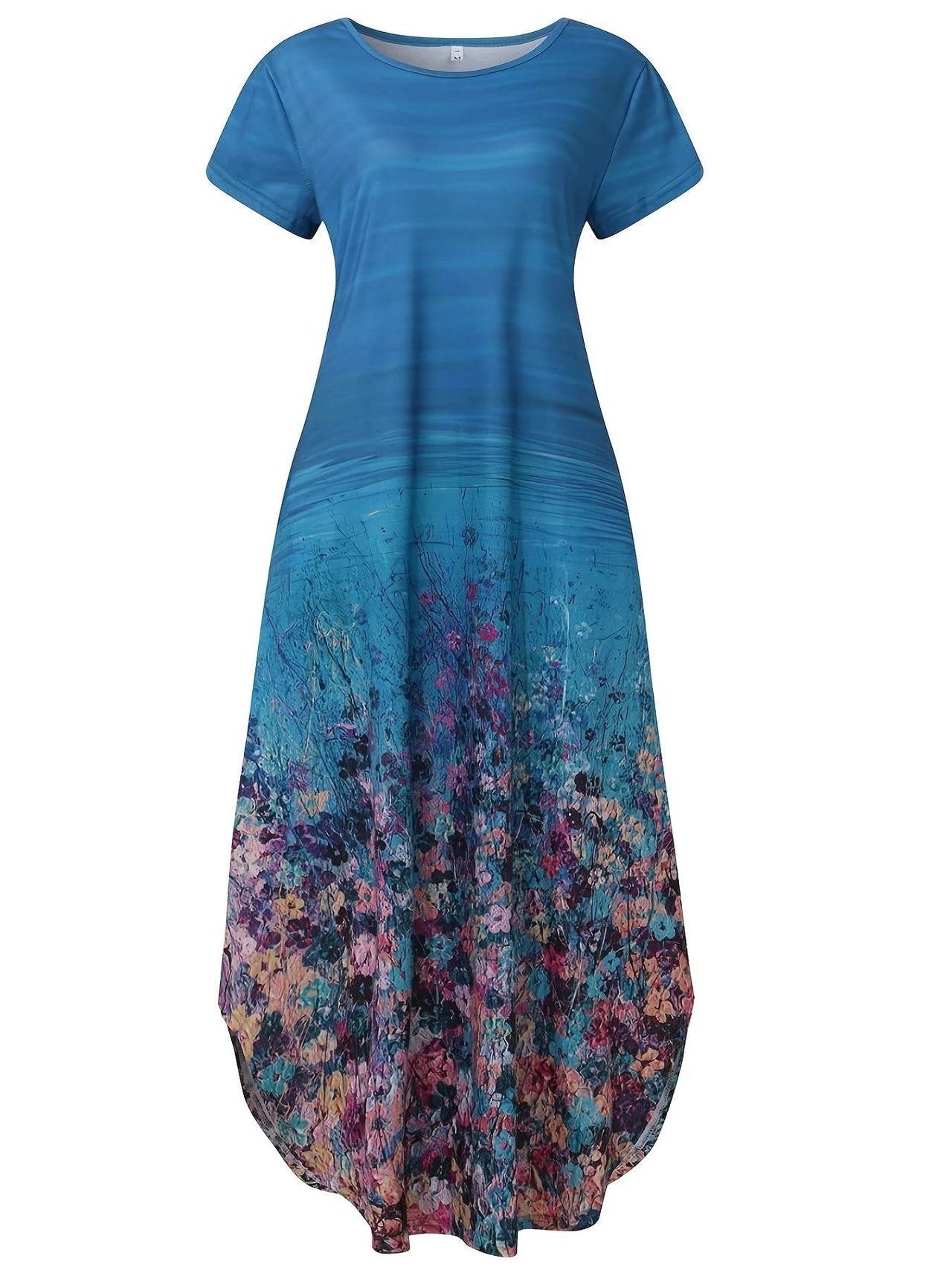 Floral Print Pocket Dress; Casual Short Sleeve Crew Neck Dress; Women's Clothing