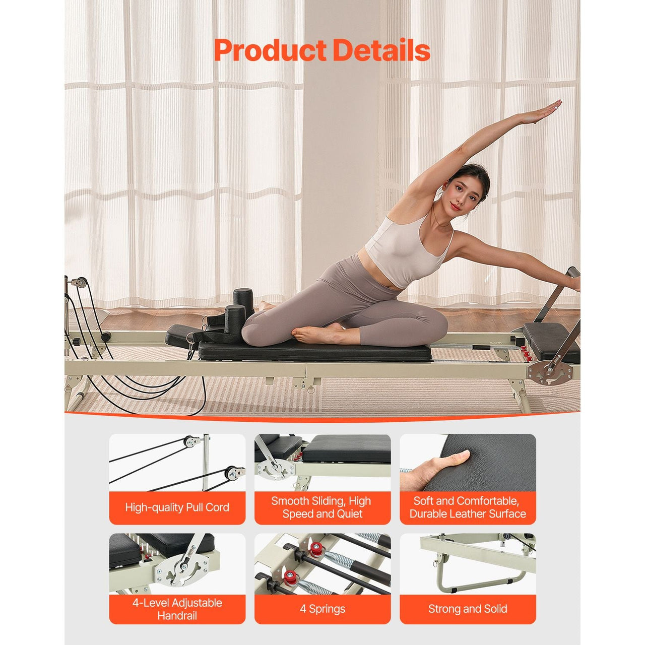 Foldable Pilates Reformer, Pilates Workout Machine for Home Gym Studio Use, Pilates Bed with Dual Resistance- Spring & Cord, Reformer Set for Advanced Users and Beginners, Up to 400 LBS