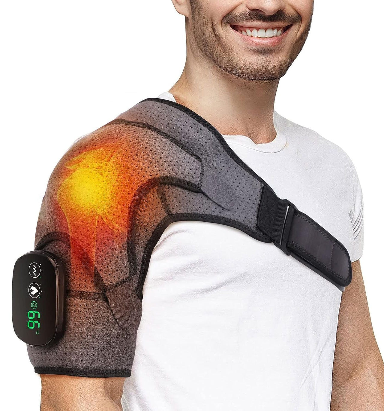 Cordless Shoulder Heating Pad Rechargeable Heated Shoulder Wrap Massager Shoulder Brace Supports with 3 Heating Levels 3 Vibration Modes for Left Right Shoulder