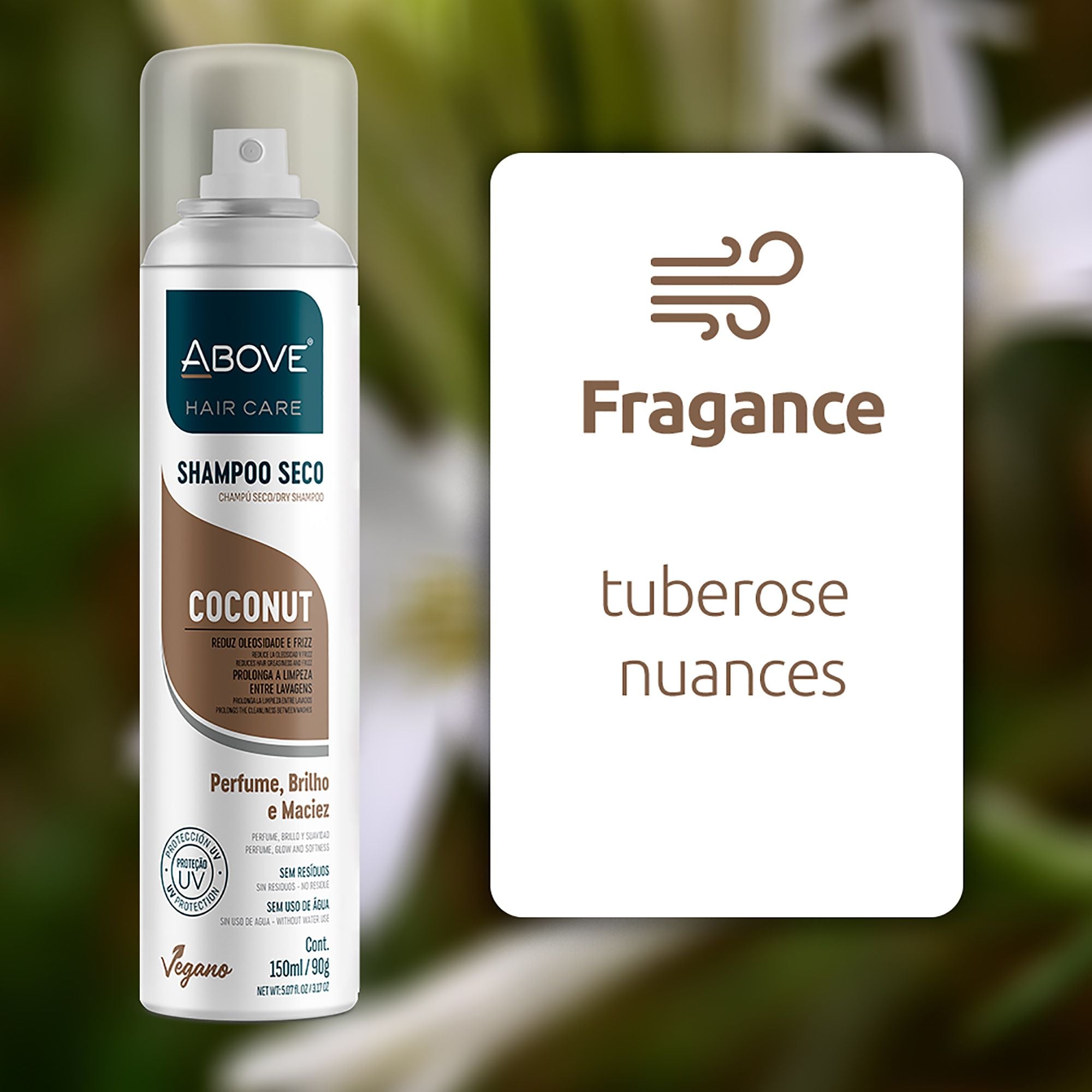 ABOVE Coconut - Dry Shampoo - Absorbs Excess Oil Between Washes - Gives Softness and Shine to Your Strands - Does Not Leave Residue - Prevents Bad Odors with Floral and Vanilla Notes - 3.17 oz
