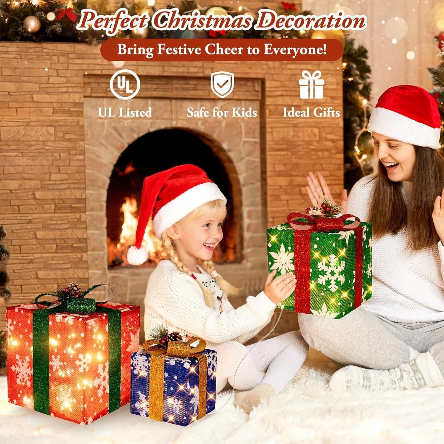 3 Pieces Large Gift Boxes for Christmas Decorations Outdoor, 10