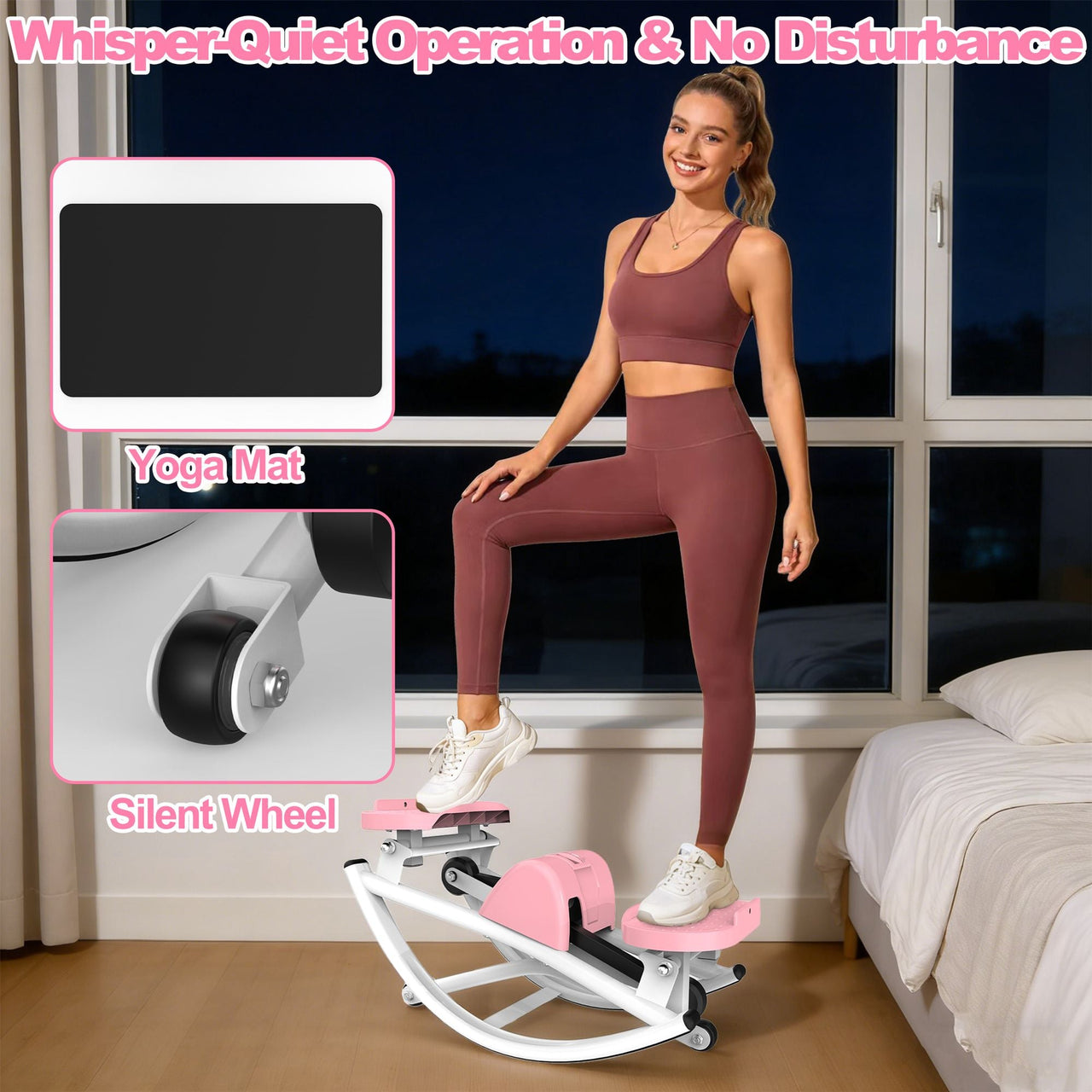 Lateral Stepper for Exercise-Rocking Stepper Machine with Resistance Bands & Anti-Slip Mat and LCD Monitor, Professional Stair Stepper for Home Workout