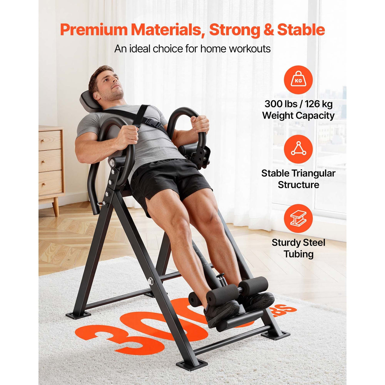 Inversion Table, 300 lbs Capacity Heavy Duty Back Inverter Stretcher, Inverted Table with Stable Structure, Dual-Roller Locking, Decompression Tables for Shoulders, Neck, Back, Knees