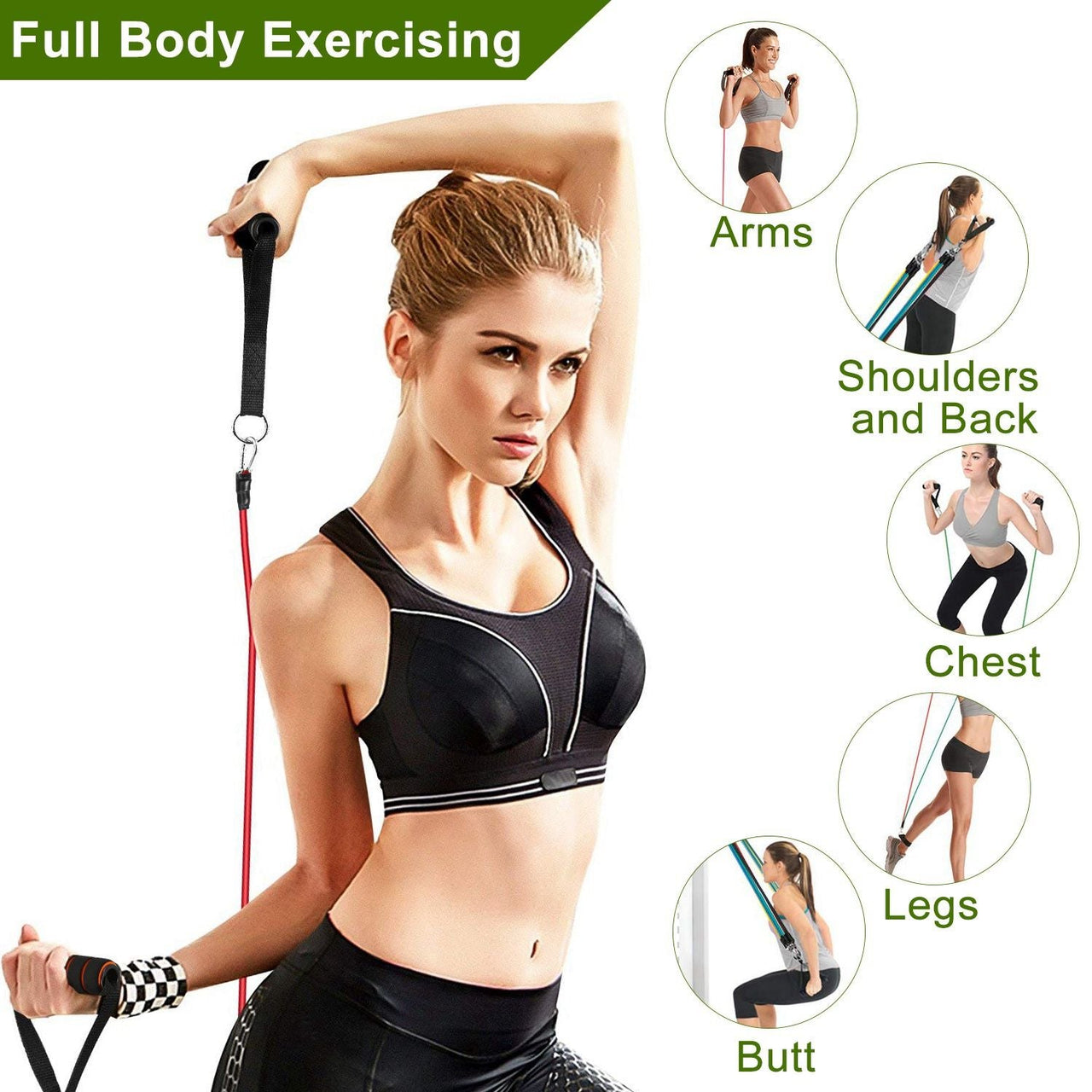 11Pcs Resistance Bands Set Fitness Workout Tubes Exercise Tube Bands Up to 100lbs w/ Door Anchor Handles Ankle Straps for Physical Training Yoga Pilates