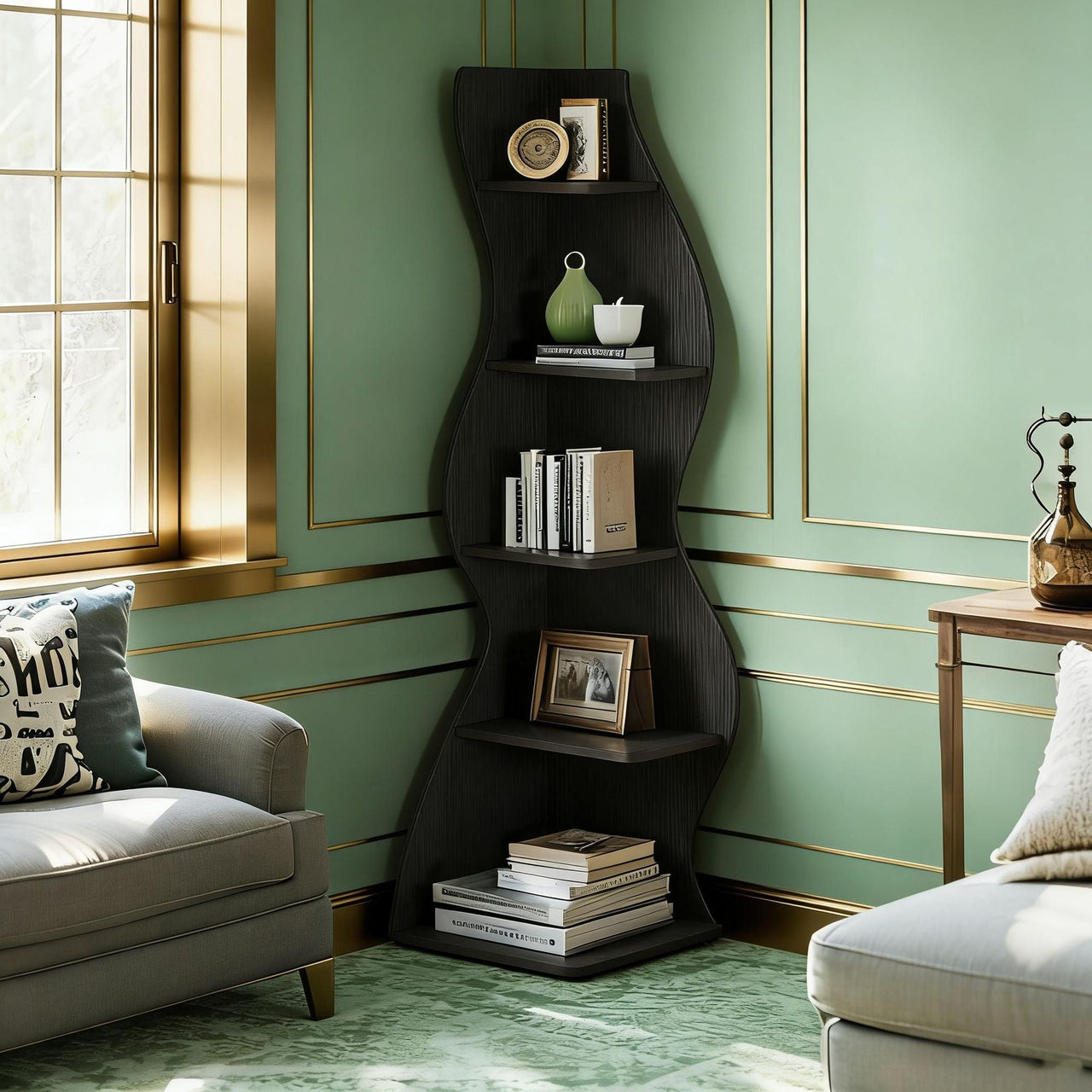 Modern Wall Corner Bookshelf Bookcase
