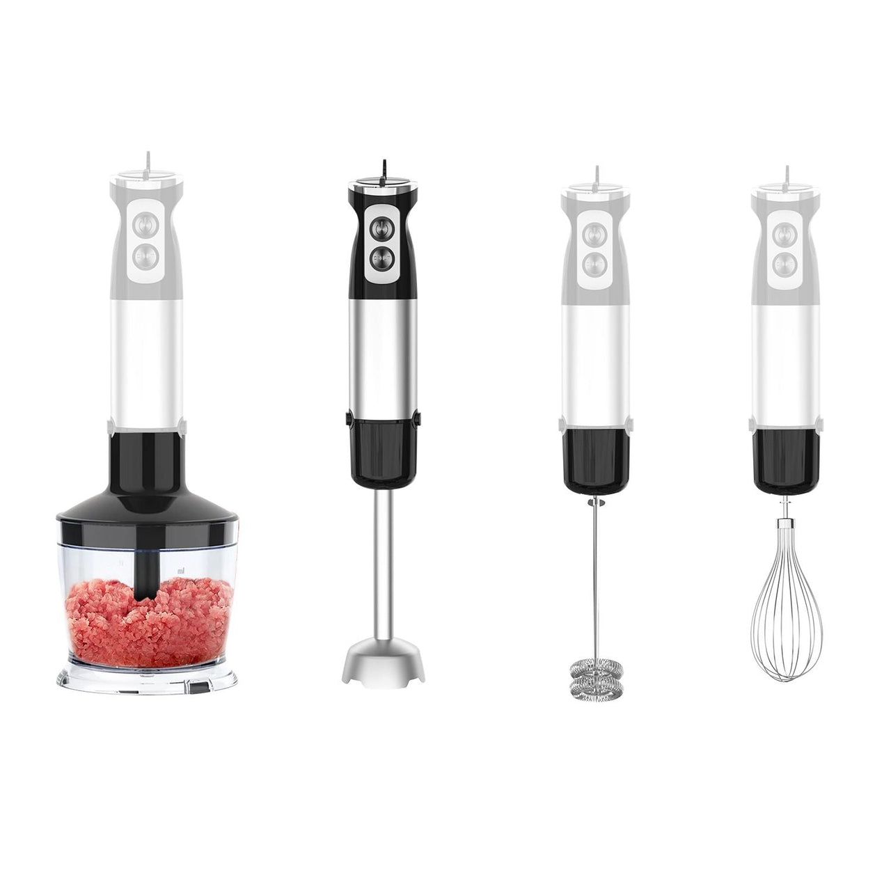 1000W 5 In 1 Immersion Hand Blender Stainless Steel Hand Mixer with 12 Speeds Turbo Mode Food Processor with 20Oz Beaker 17Oz Chopper Whisk Milk Frother