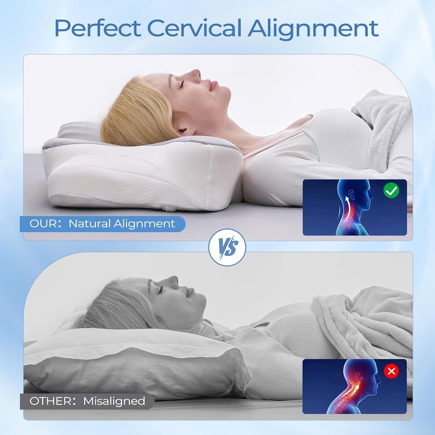 Ergonomic Cervical Neck Pillow for Sleeping – Memory Foam Pillow with Massage Nodes for Neck Pain Relief, Side Sleeper & Back Support