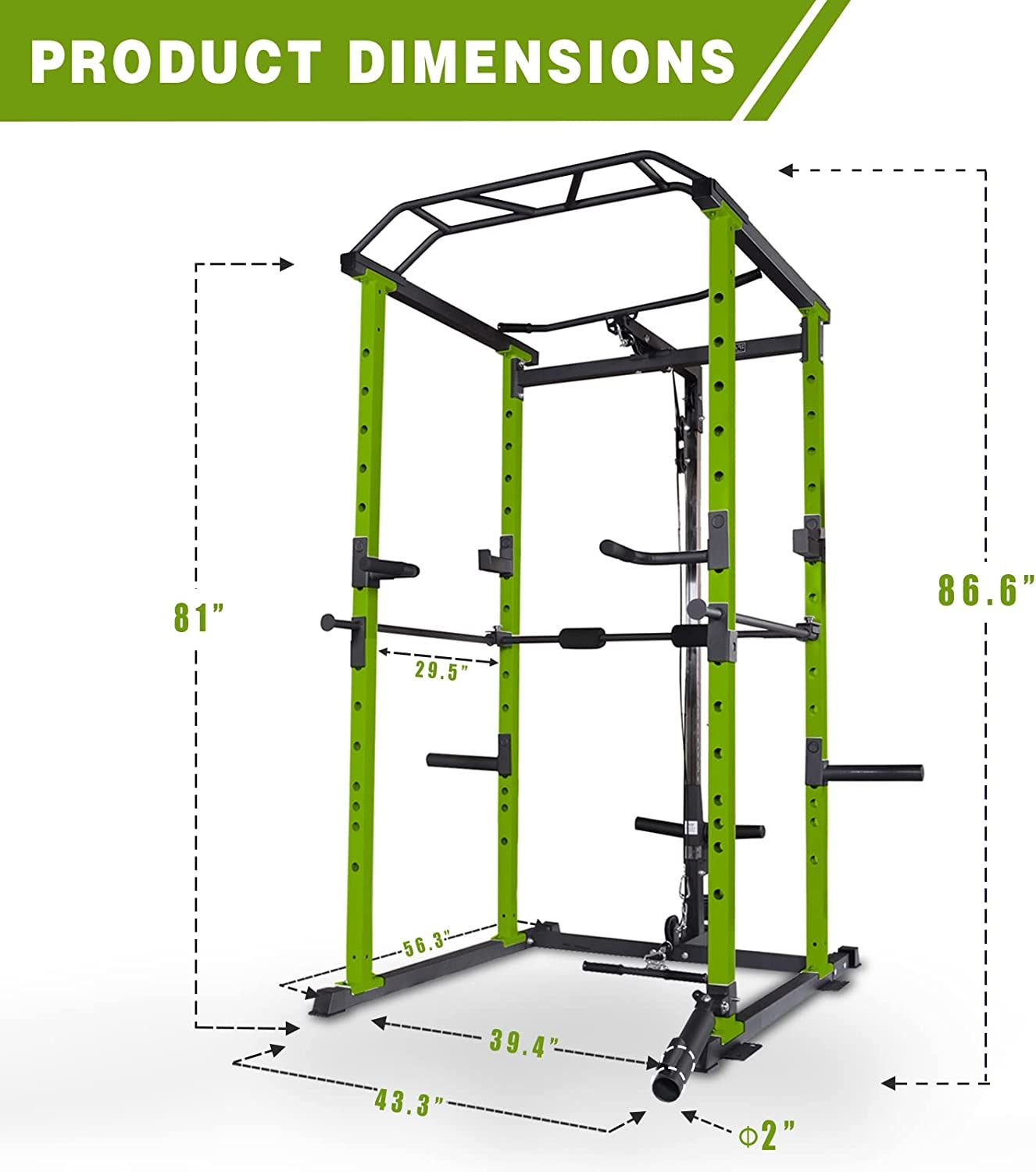 100lb Green Home Gym Set Multi-functional Power Cage, Home Adjustable Pullup Squat Rack 1000Lbs Capacity Comprehensive Fitness Barbell Rack