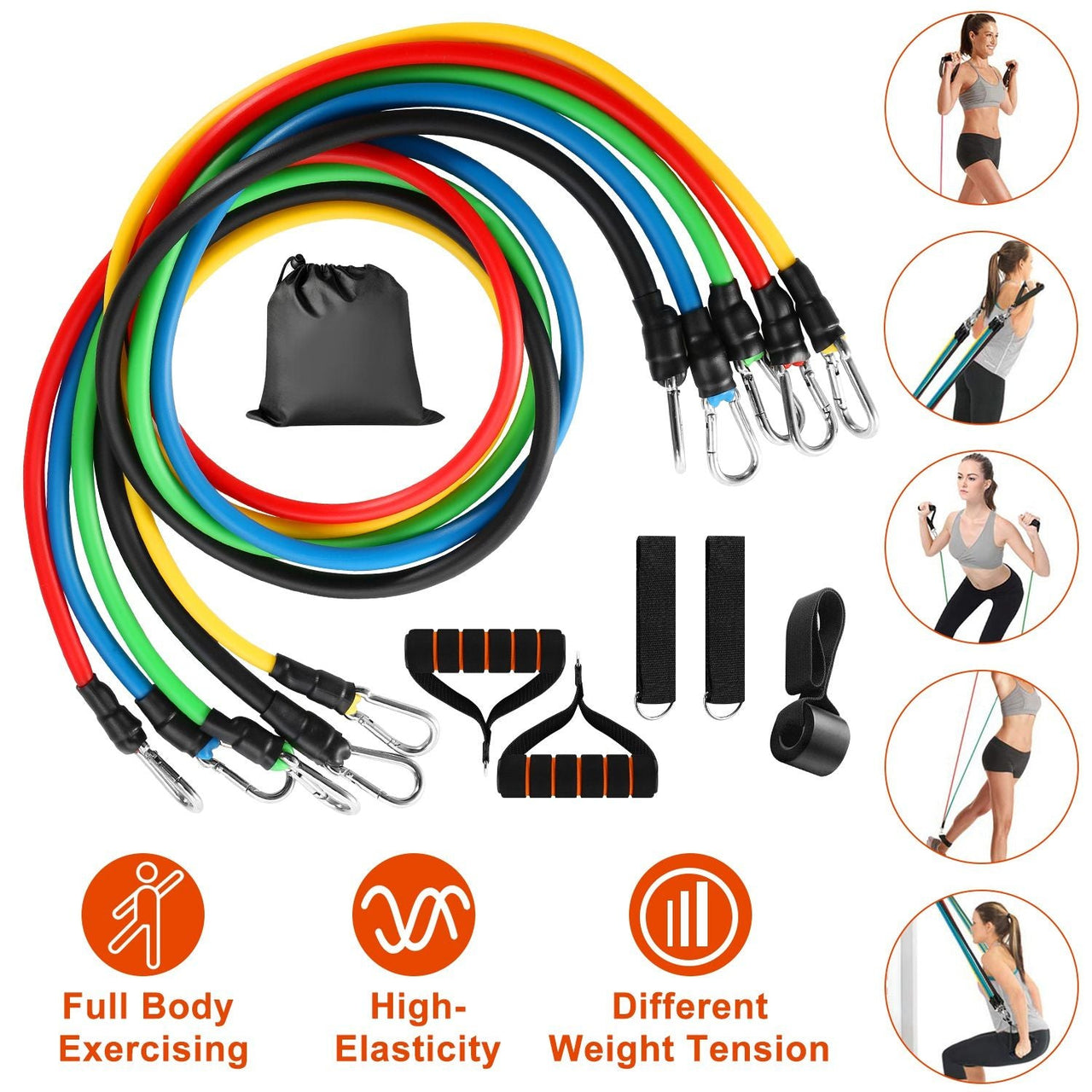 11Pcs Resistance Bands Set Fitness Workout Tubes Exercise Tube Bands Up to 100lbs w/ Door Anchor Handles Ankle Straps for Physical Training Yoga Pilates