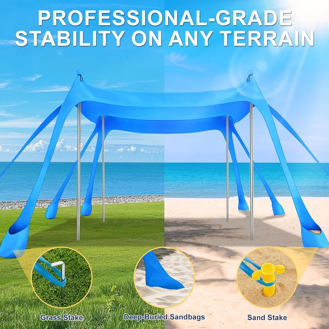 Let's go to the Beach - Portable Beach Tent Sun Shelter UPF 50+, Perfect 10x10 FT Pop-Up Canopy for Outdoor Fun
