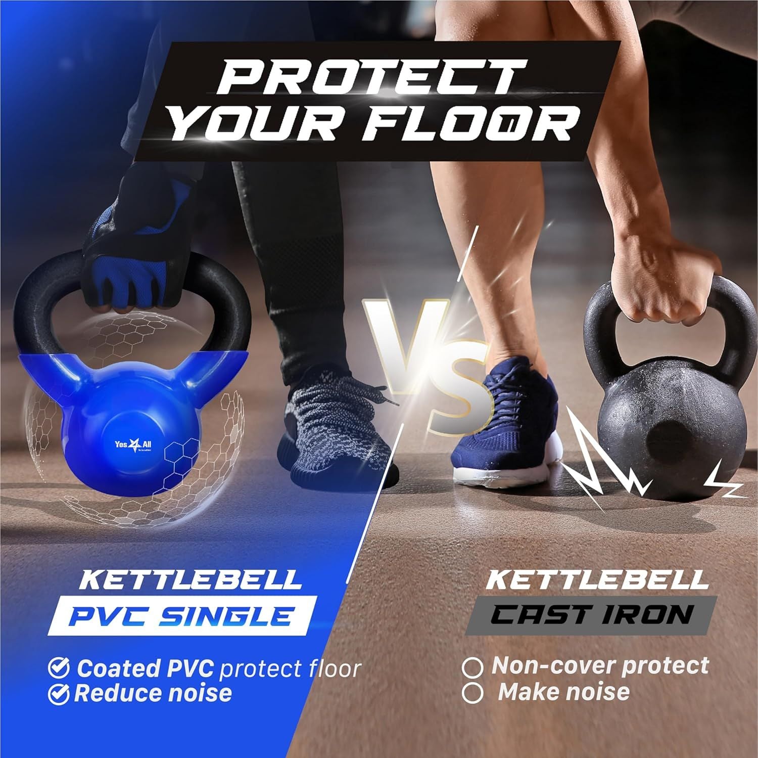 Kettlebell, 5-100 LB Vinyl Coated Cast Iron Strength Training Kettlebells for Home Gym Exercises, Fitness, Full Body Workout Equipment, Push Ups, and Grip Strength