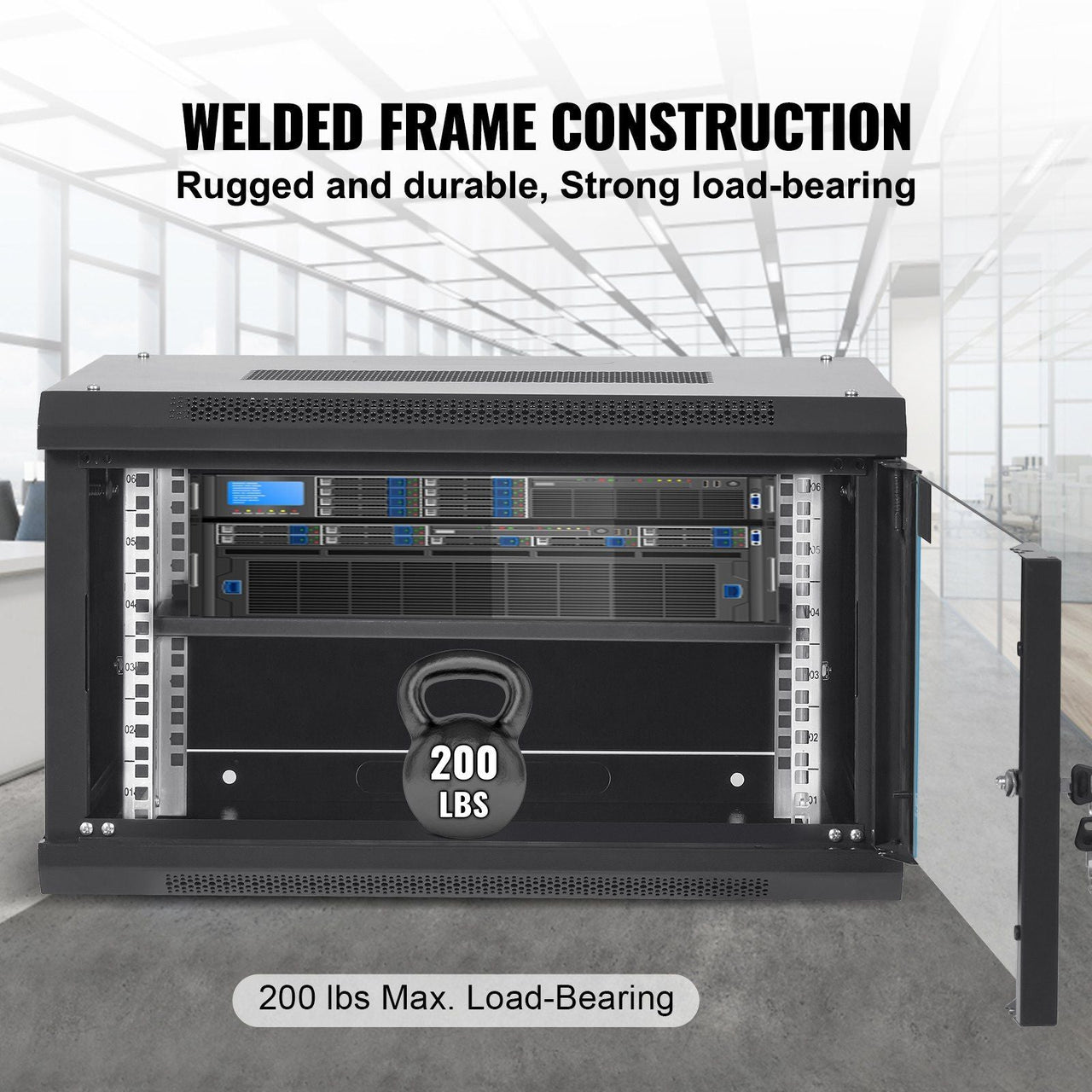 6U Wall Mount Network Server Cabinet, 15.5'' Deep, Server Rack Cabinet Enclosure, 200 lbs Max. Ground-mounted Load Capacity, with Locking Glass Door Side Panels, for IT Equipment, A/V Devices