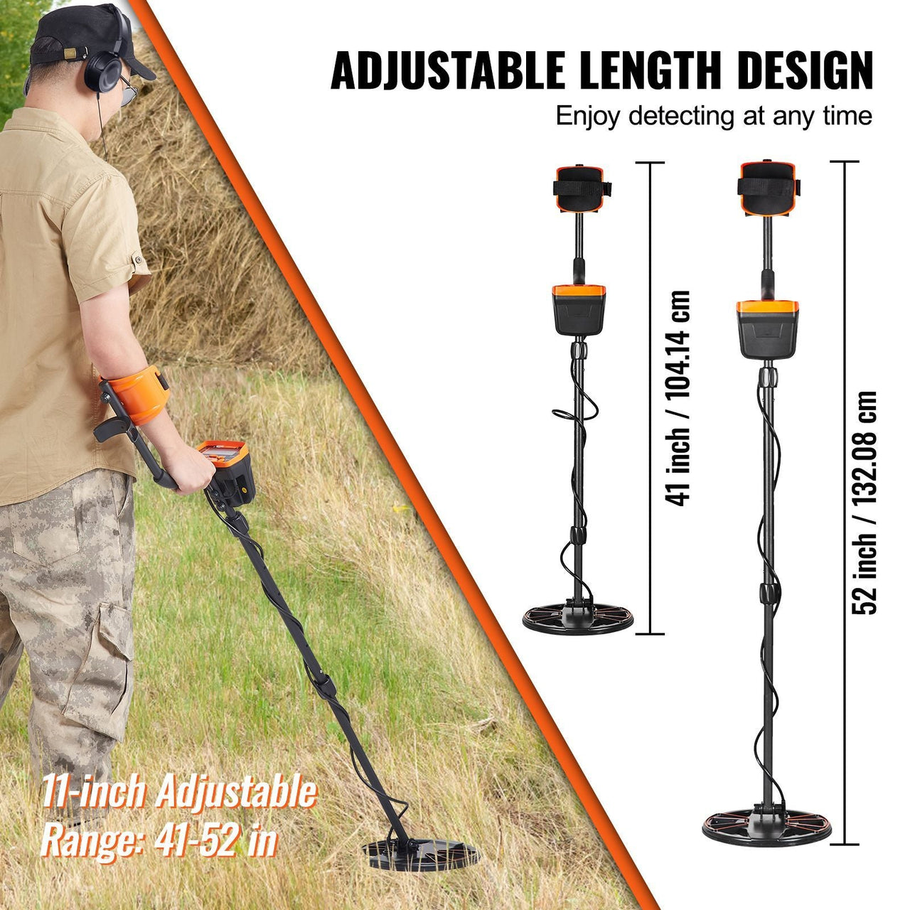 Metal Detector for Adults & Kids, 10 Inch Waterproof Search Coil with LCD Display 7 Modes, Adjustable 41''-52'' Aluminum Stem, DSP Chip Higher Accuracy Gold Detector 10'' Detection Depth