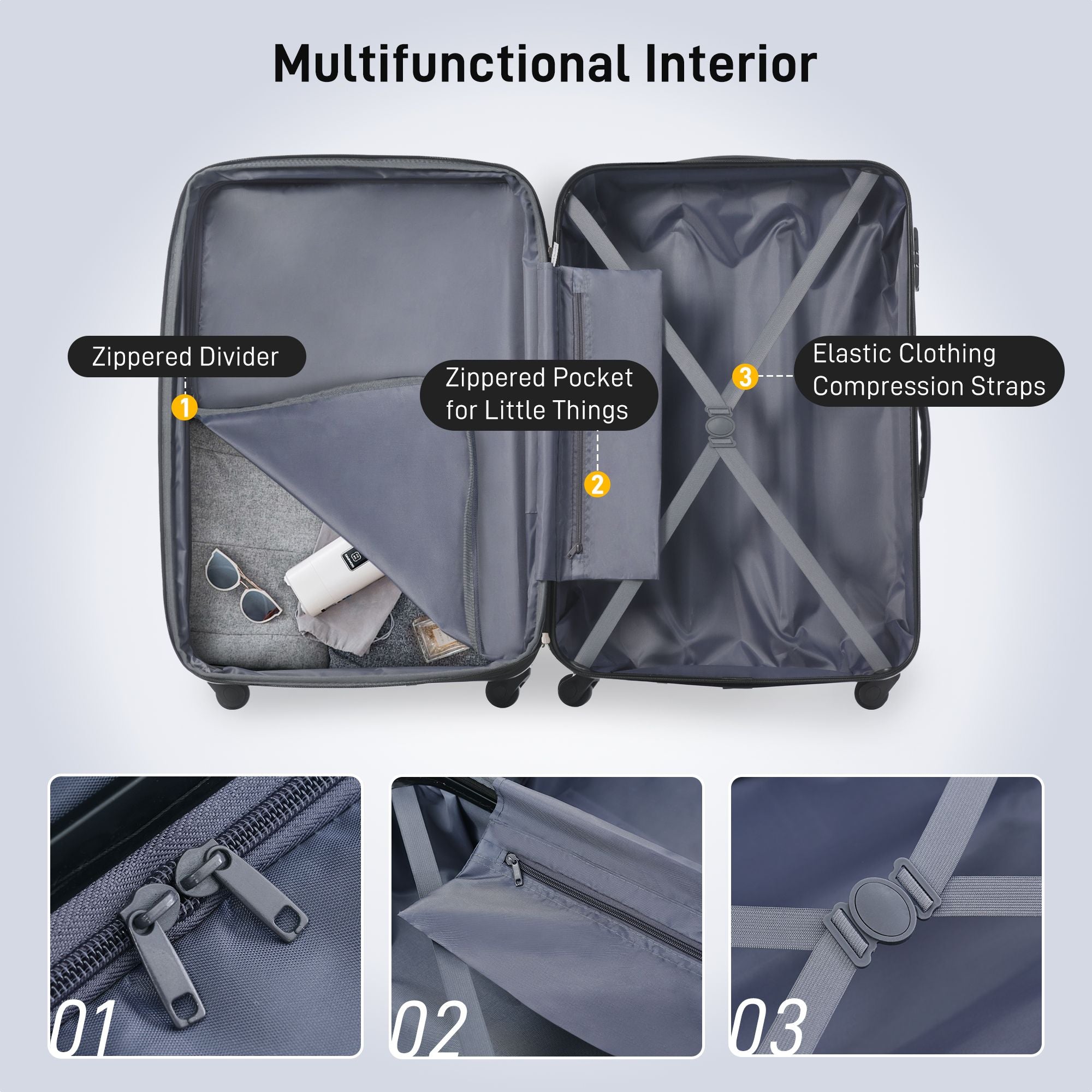 3 Piece Luggage Set Hardside Spinner Suitcase with TSA Lock 20