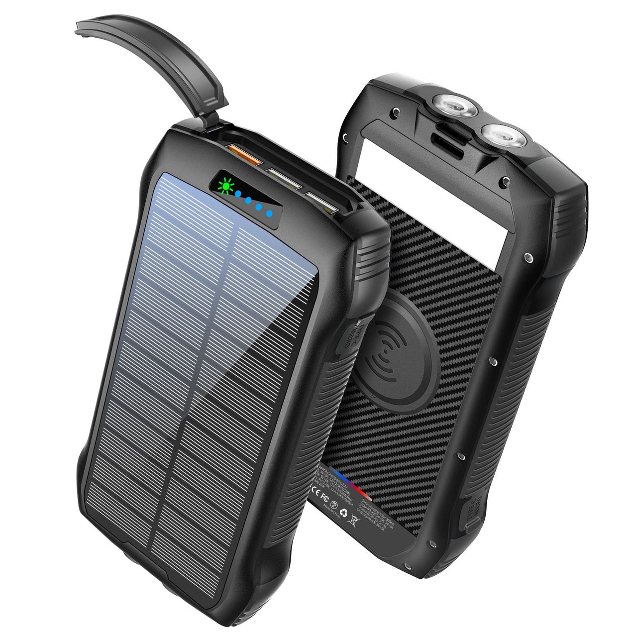 Portable Charger, Solar Power Bank 33500mAh Fast Charging, Solar Battery Pack with Waterproof 6W Bright Flashlight for iPhone S amsung Tablet