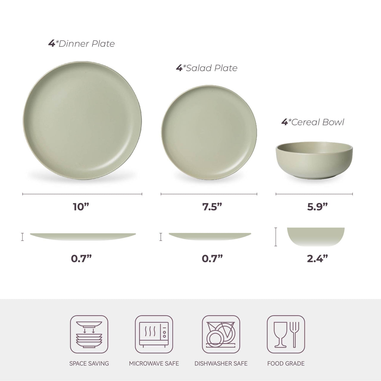 12-Piece Stoneware Dinner Plates Bowls Sets | Microwave & Dishwasher Safe | Non-Toxic Dinner Plates Bowls Set | Stackable Matte Glaze Kitchenware for 4
