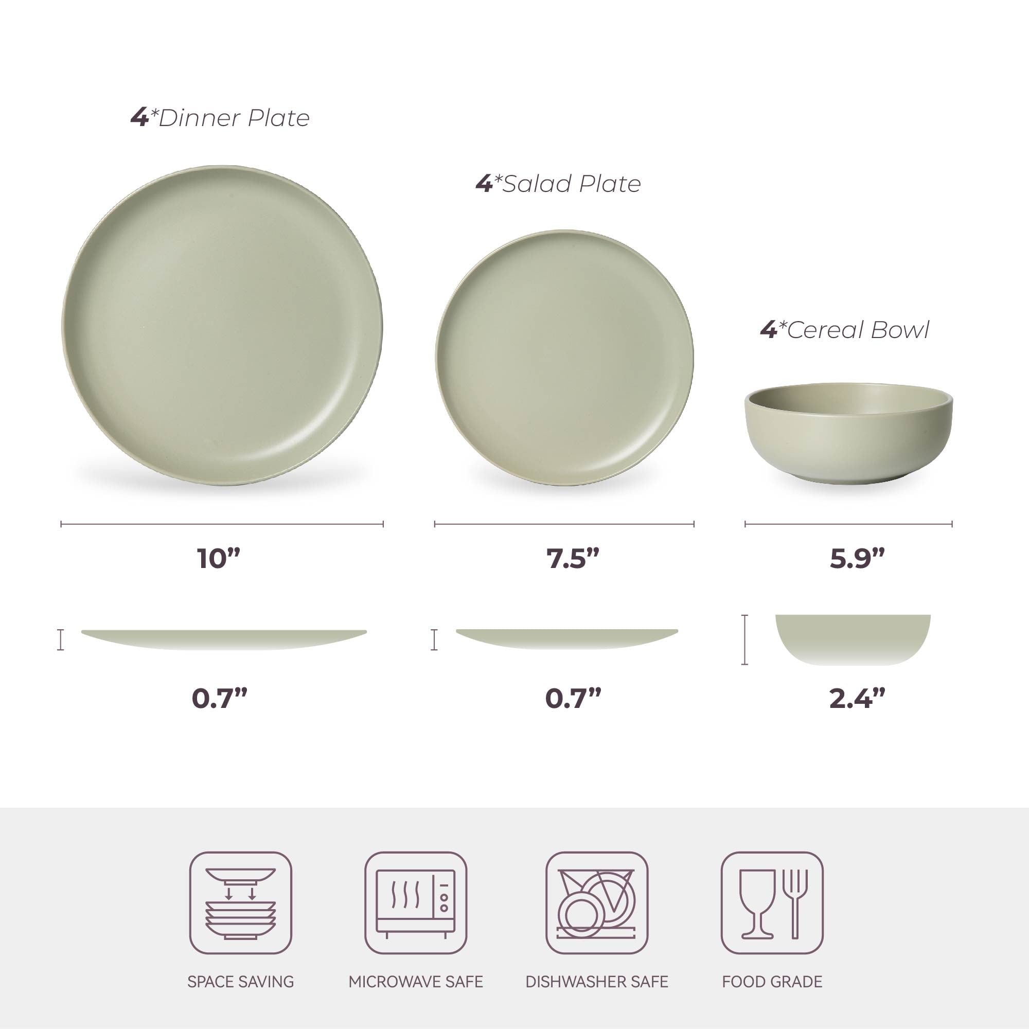 12-Piece Stoneware Dinner Plates Bowls Sets | Microwave & Dishwasher Safe | Non-Toxic Dinner Plates Bowls Set | Stackable Matte Glaze Kitchenware for 4