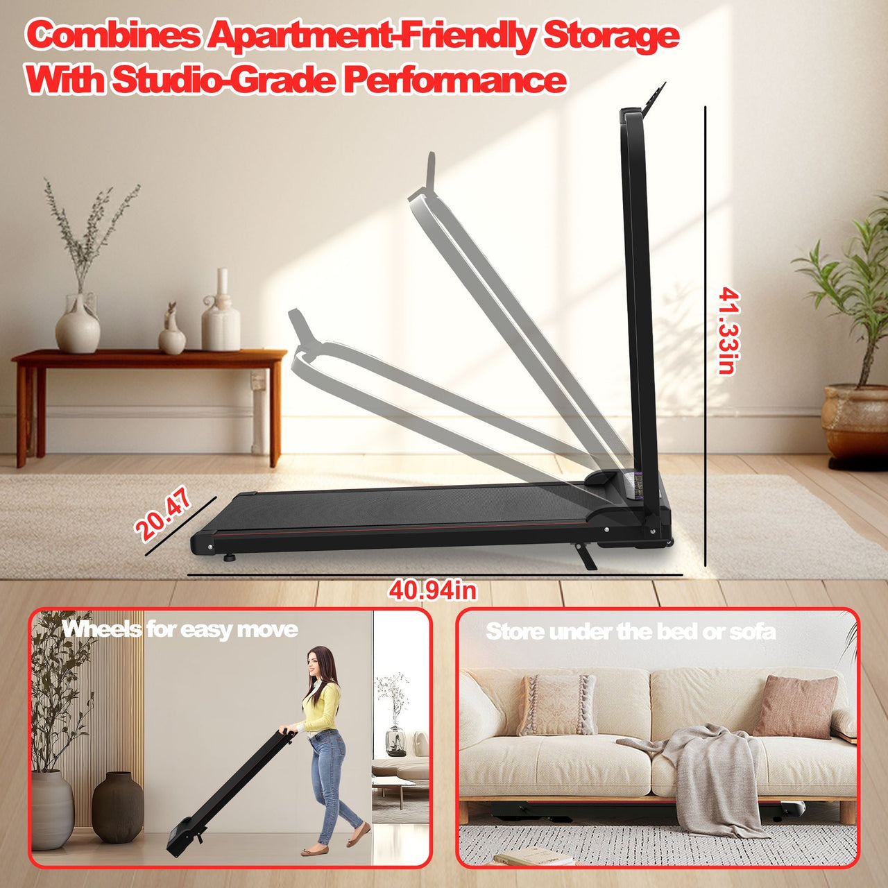Foldable Treadmill with Handle Bar & Incline, 2 in 1 Upgrade Portable Under Desk Walking Pad and Vibration Pad with Remote Control for Home Office Small Spaces