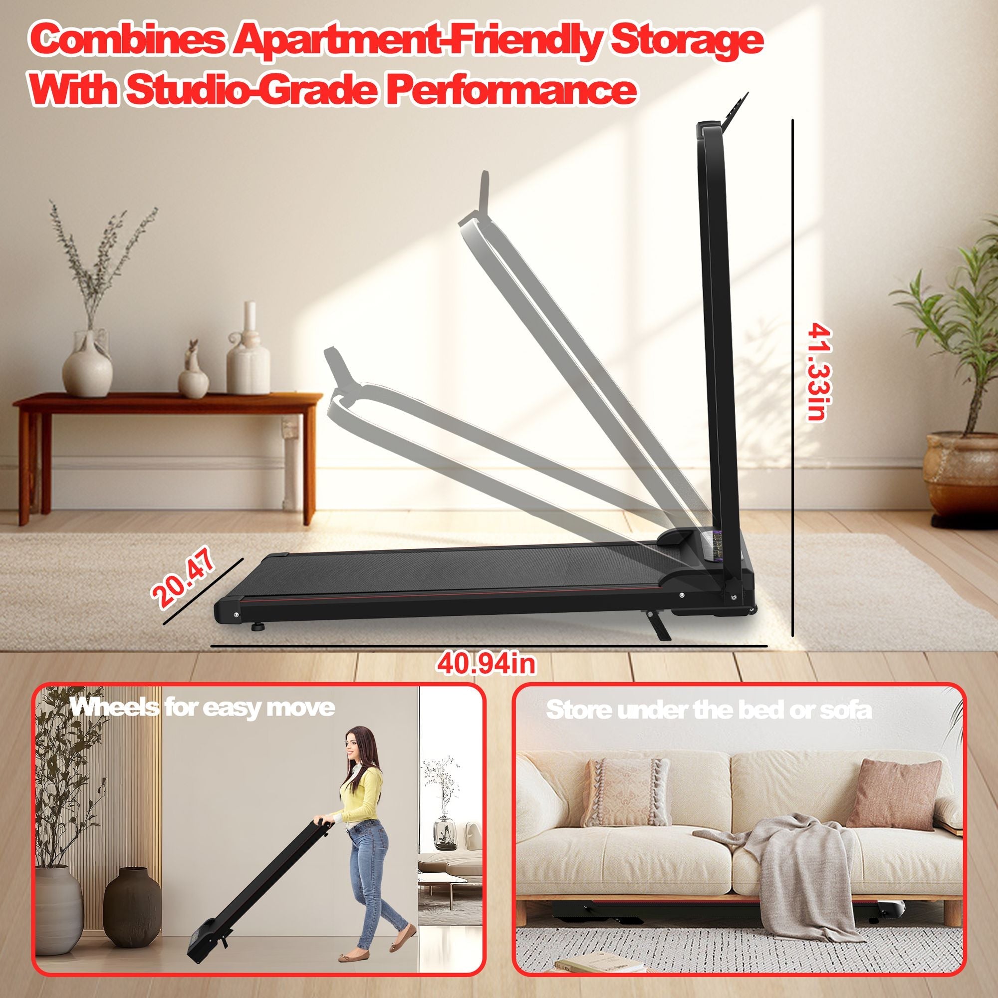 Foldable Treadmill with Handle Bar & Incline, 2 in 1 Upgrade Portable Under Desk Walking Pad and Vibration Pad with Remote Control for Home Office Small Spaces