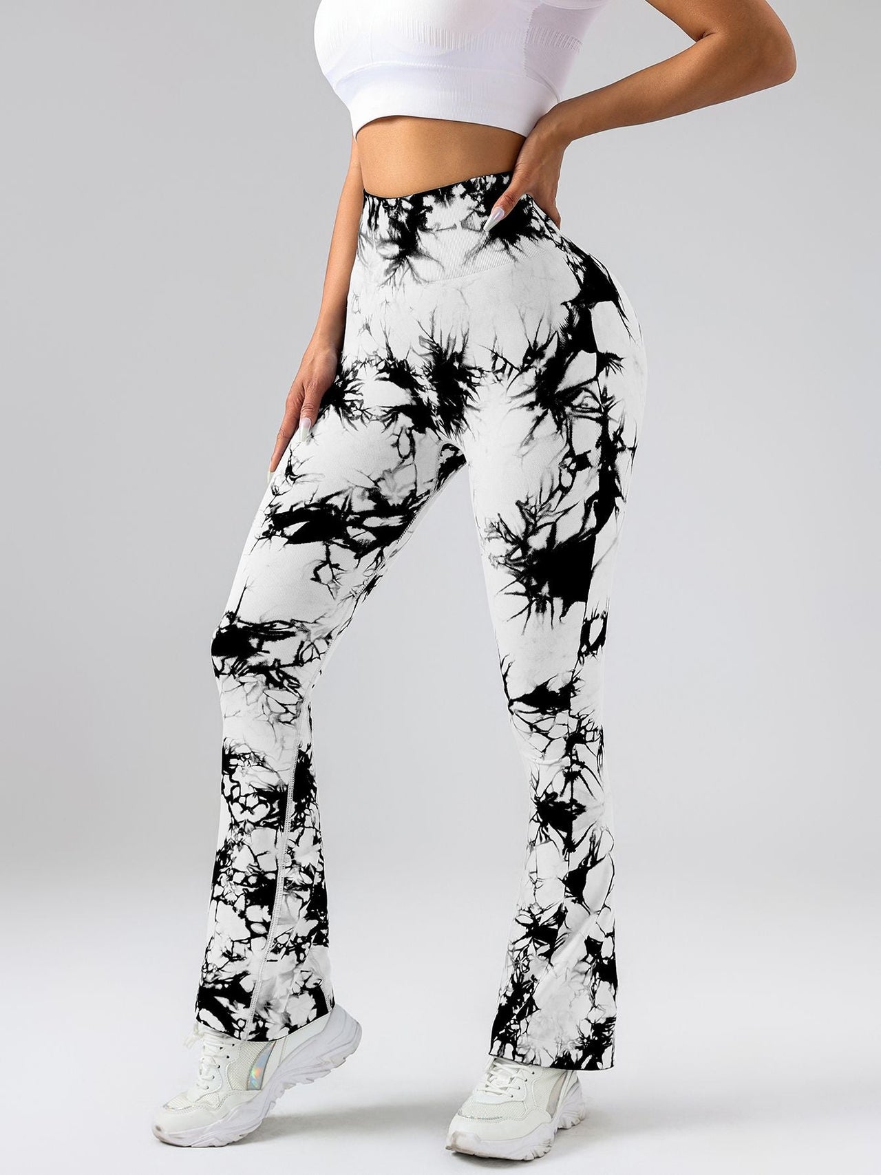 High-Waist Tummy Control Flare Yoga Pants For Women, Tie-Dye Stretch Slimming Bootcut Workout Pants, Fitness & Sports Activewear
