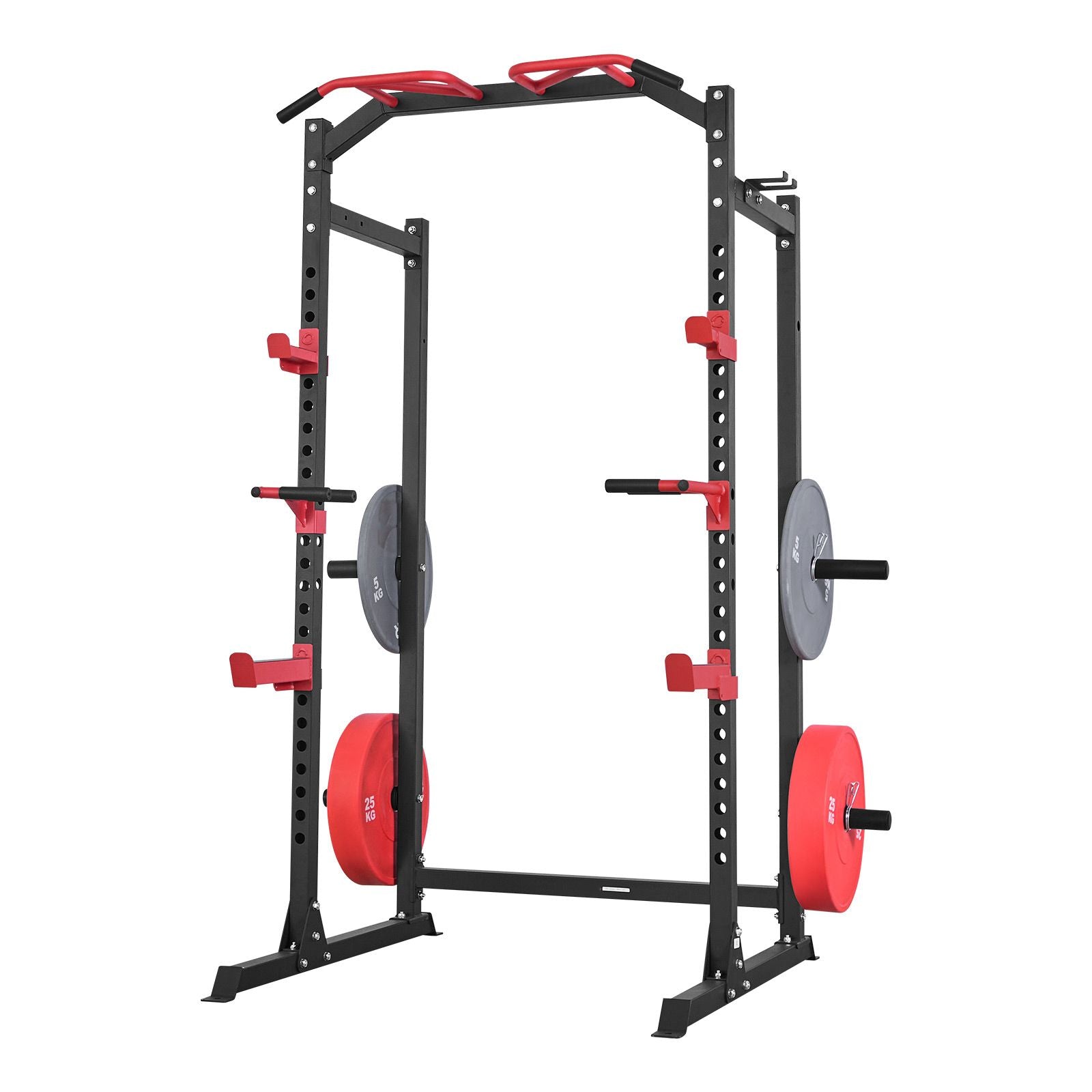 Power Cage Power Rack, Multifunctional Barbell Squat Rack with Adjustable Height, Home Gym Strength Training Workout Equipment with J-Hooks & More Fitness Attachment for Bench Press Pull-Up Dips