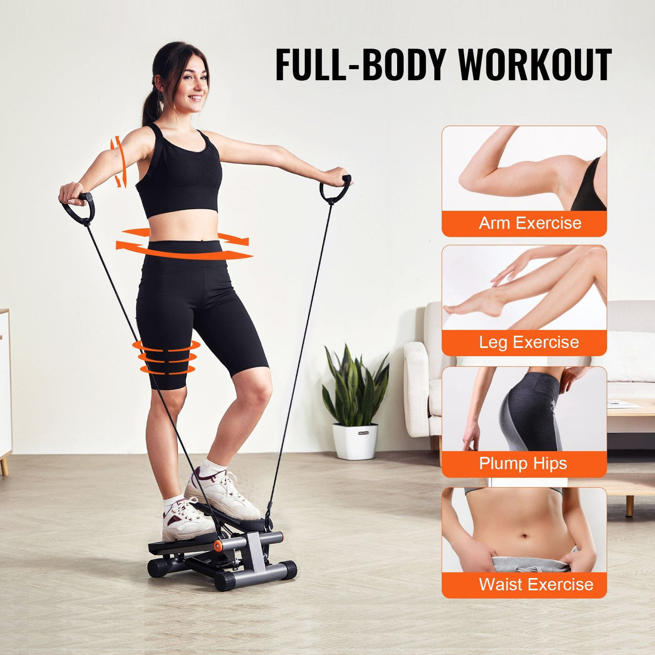 Stair Stepper, Mini Stepper for Exercise at Home, Hydraulic Fitness Stepper with Resistance Bands, Full Body Workout Cardio Equipment, Stair Climber with LCD Monitor, 330LBS Load Capacity