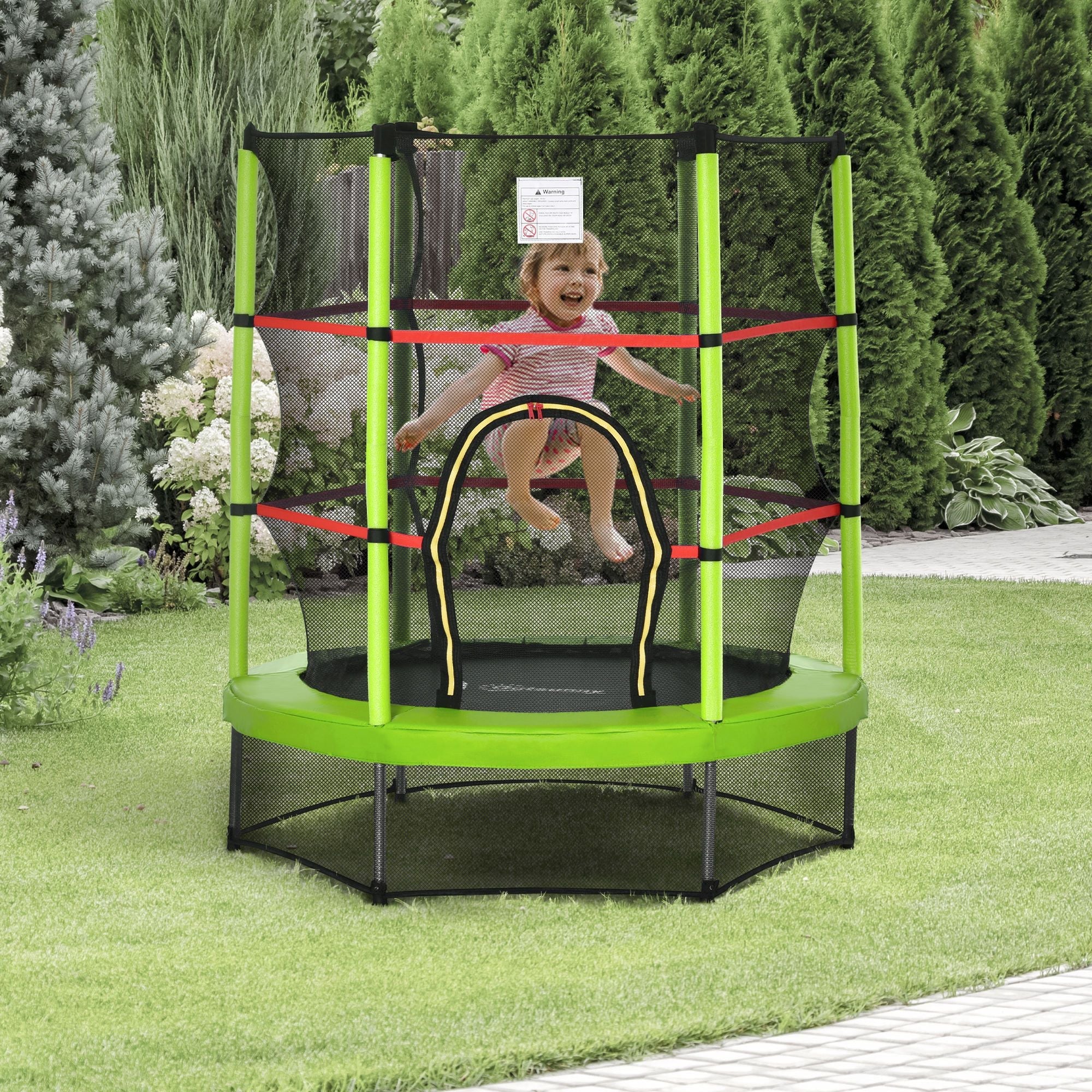 4.5FT Green Kids Trampoline with Safety Enclosure Net, Springless Design, for Ages 3 to 6