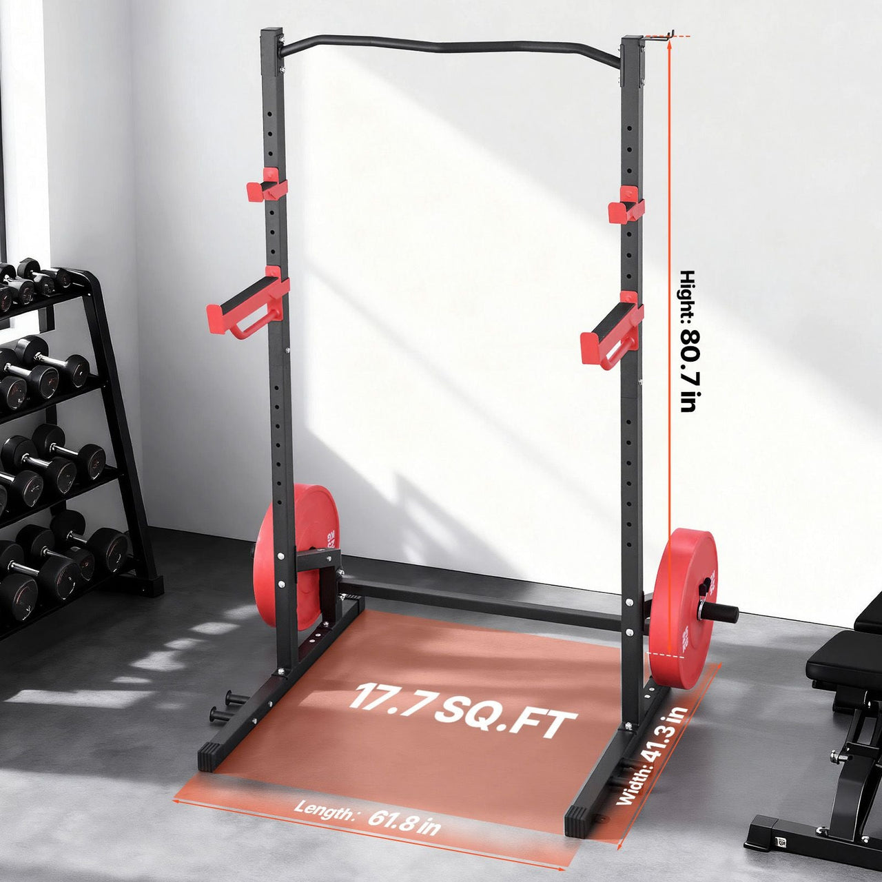 Power Cage Squat Rack, Multifunctional Power Rack Home Gym, 1000LBS Strength Training Workout Equipment with 4 Band Pegs, Adjustable J-Hooks & Safety Bars for Barbell Squat Bench Press Pull-Up