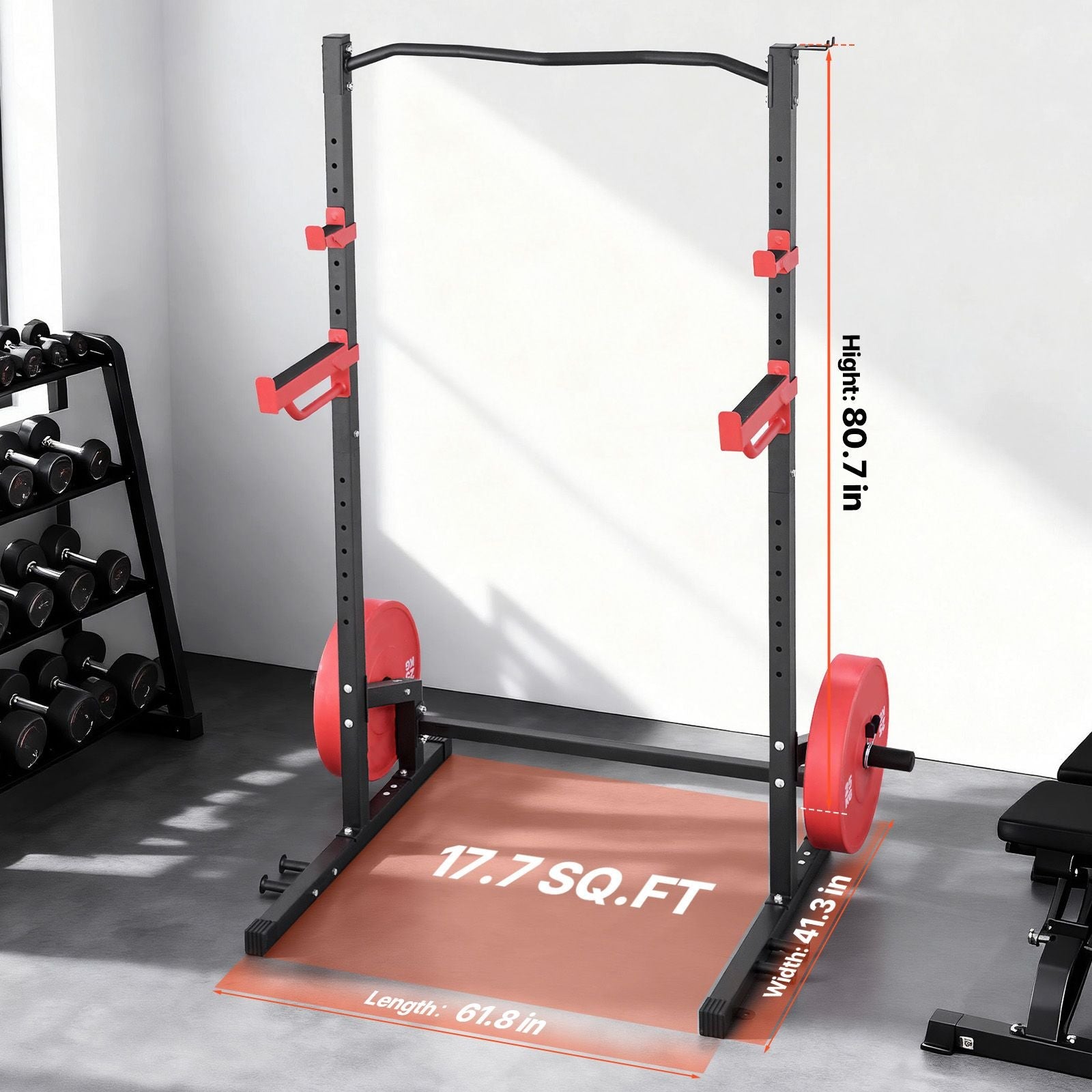 Power Cage Squat Rack, Multifunctional Power Rack Home Gym, 1000LBS Strength Training Workout Equipment with 4 Band Pegs, Adjustable J-Hooks & Safety Bars for Barbell Squat Bench Press Pull-Up