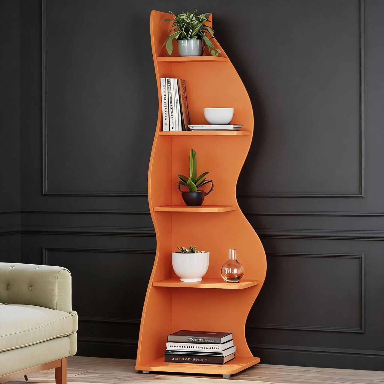Modern Wall Corner Bookshelf Bookcase