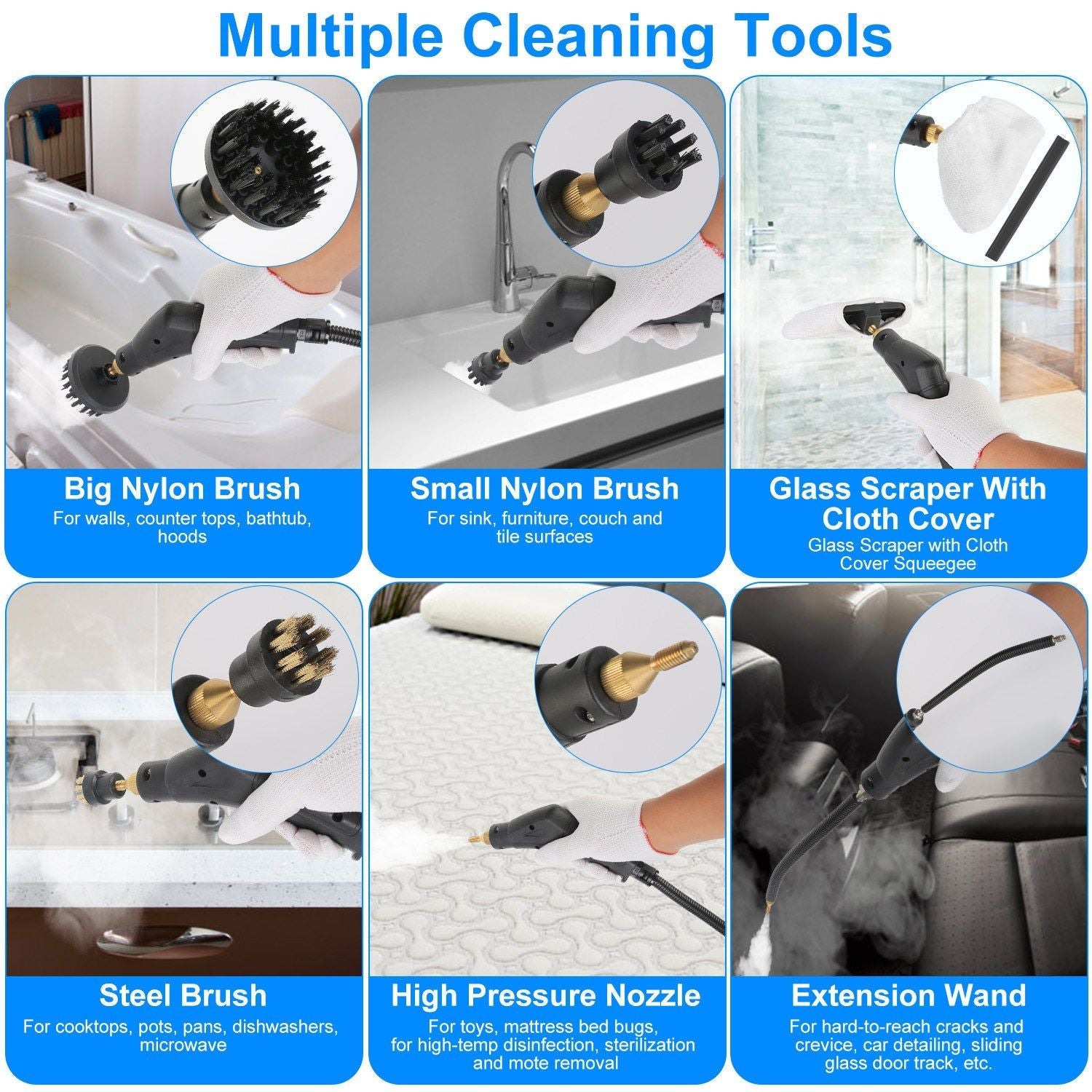2500W Handheld High Temperature and Pressure Steamer Cleaner with 1400ML Tank 9 Accessories 6 Steam Levels for Dirt Grease Grout Tile Floor Couch Car